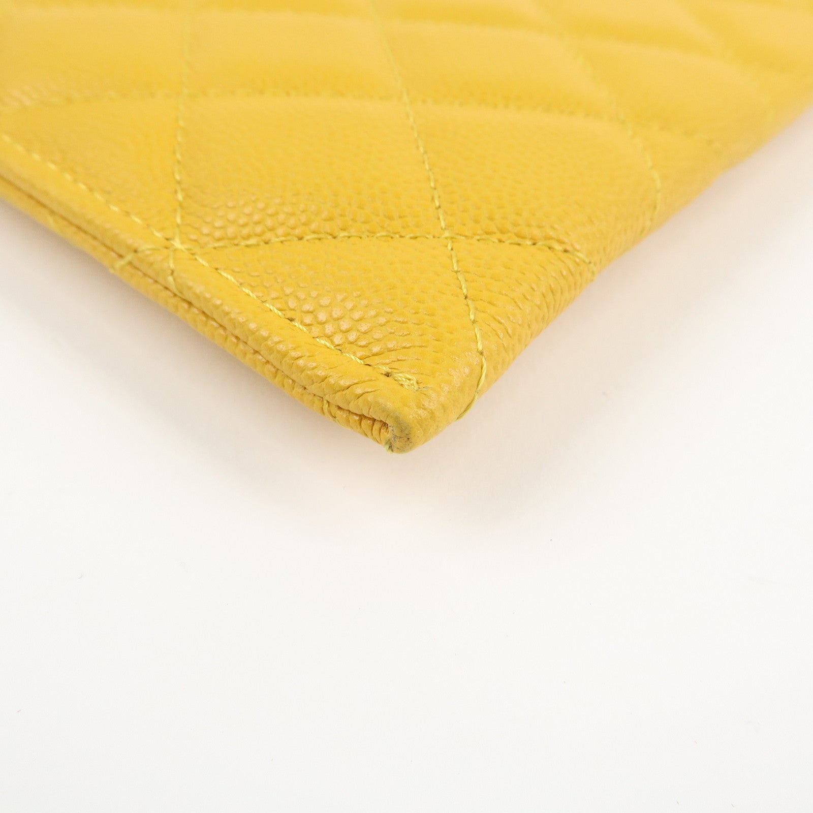 CHANEL Matelasse Caviar Skin Fragment Case Card Case Yellow