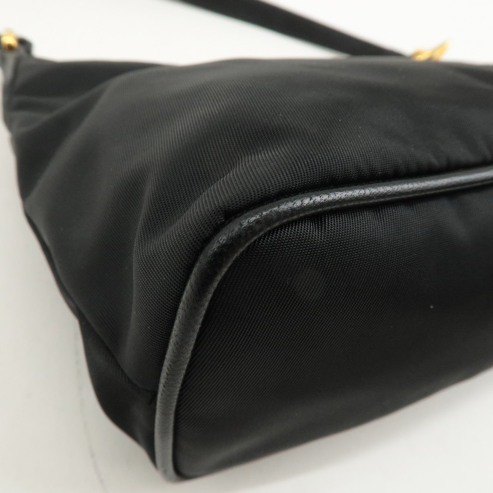 PRADA Leather Ribbon Pouch Shoulder Bag Black 1N1439