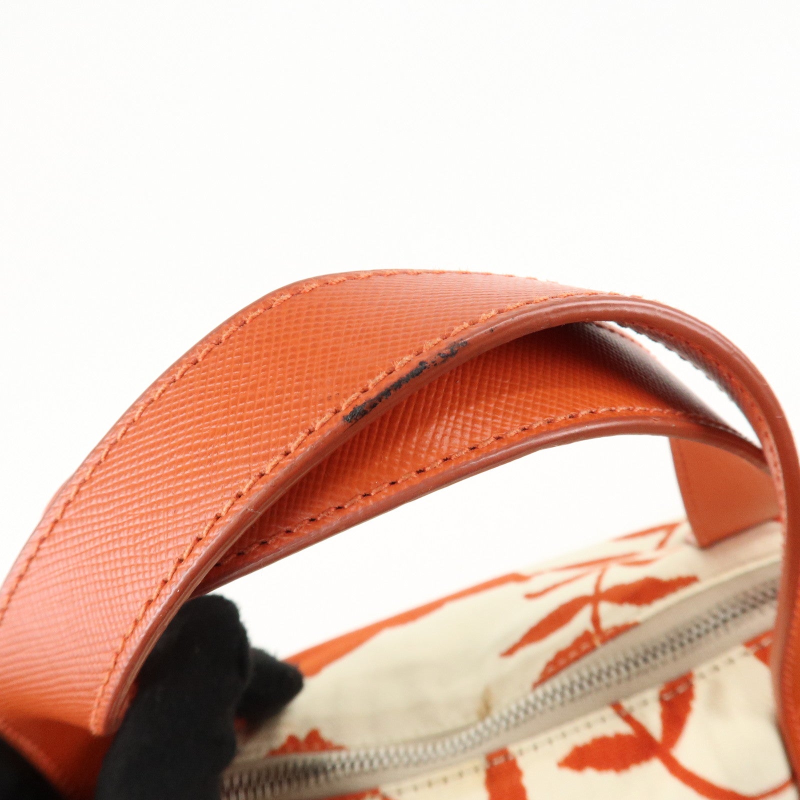 PRADA Canvas Leather 2Way Bag Shoulder Bag Orange White Used