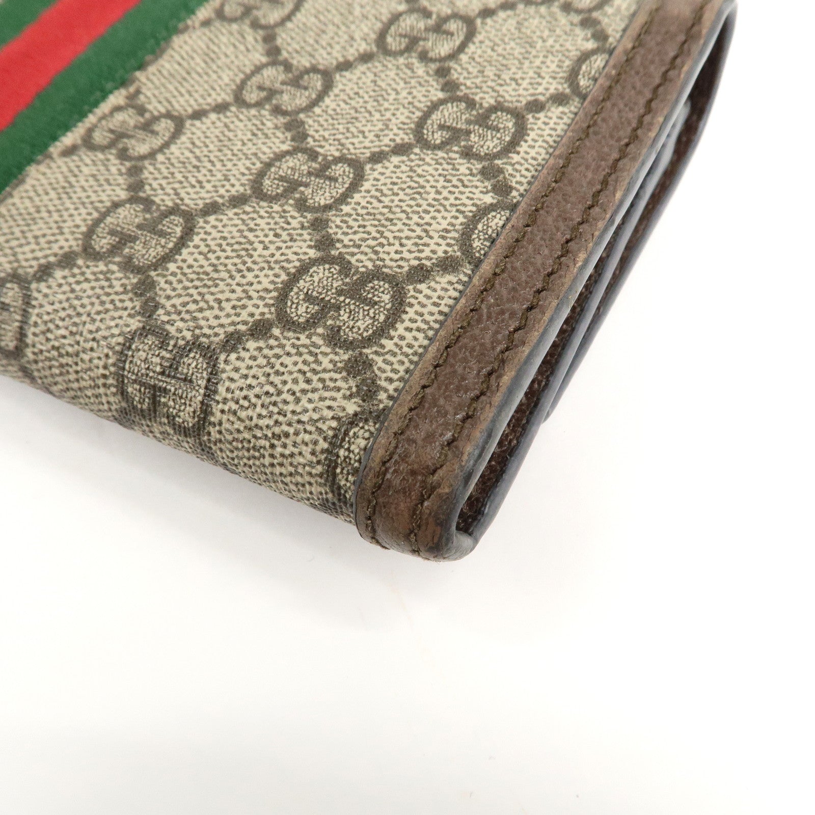 GUCCI Ophidia Sherry GG Supreme Leather Bifold Long Wallet 523153 Used