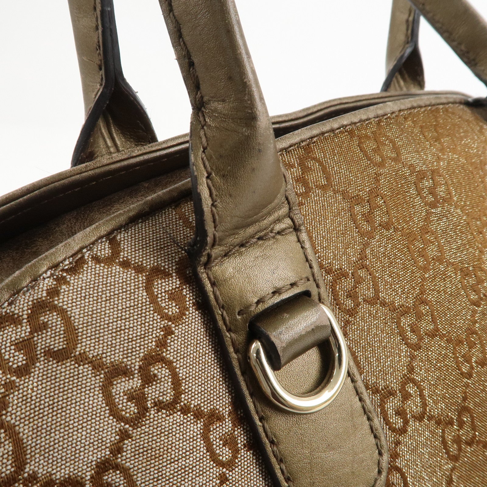 GUCCI Heartbit GG Canvas Leather 2Way Hand Bag Beige Bronze 269955 Used