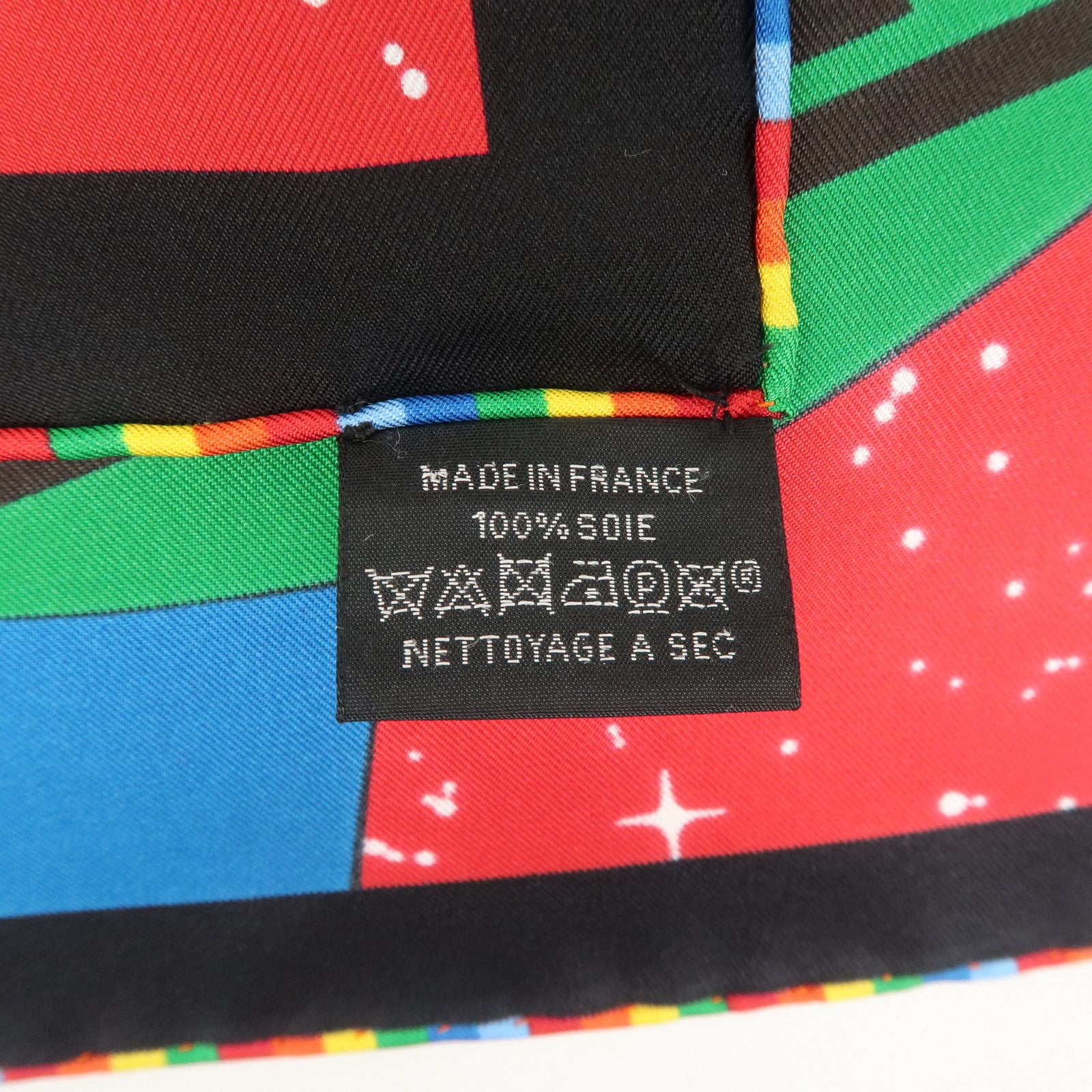 HERMES Carre90 Silk 100% Scarf SPACE DERBY Red Blue Black Used