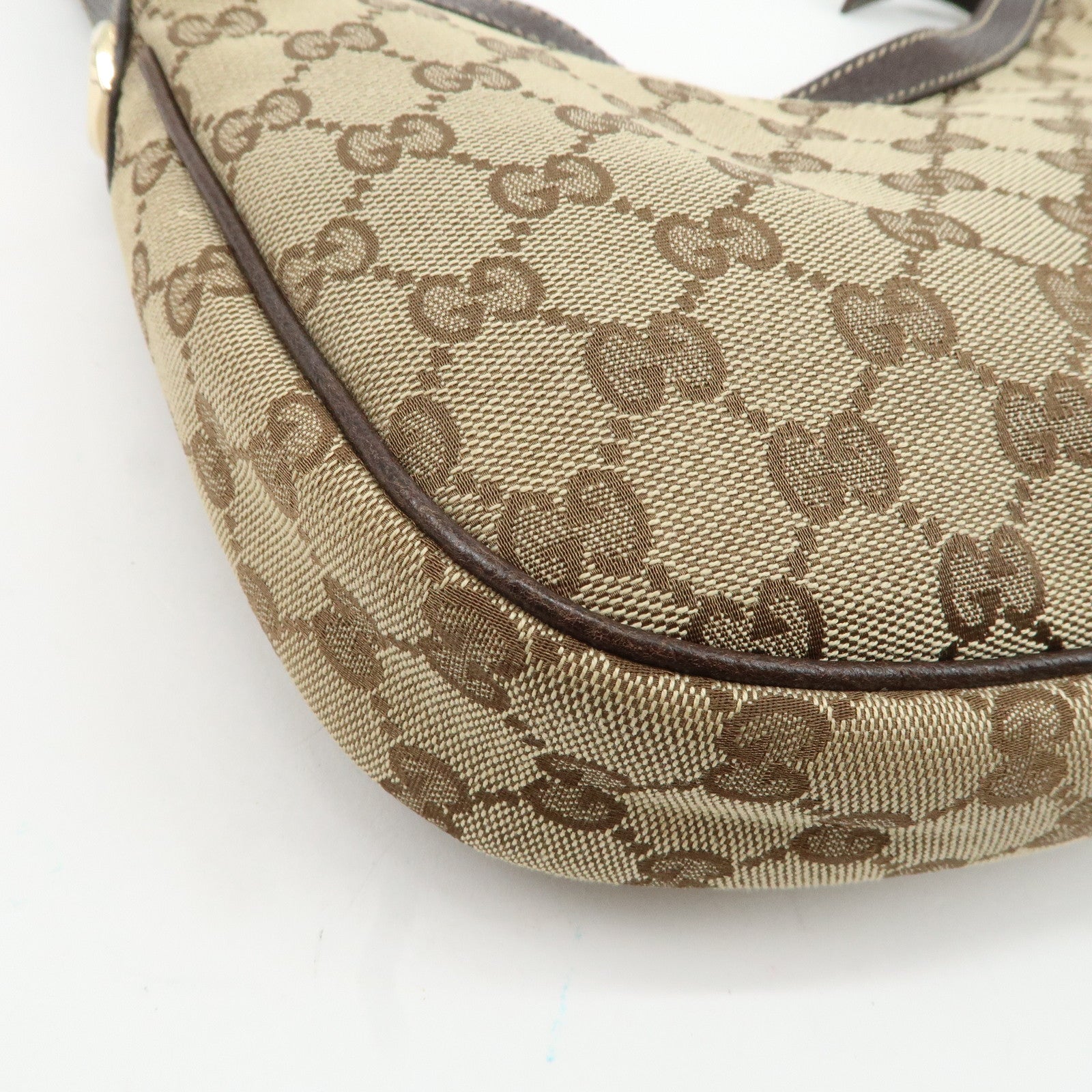 GUCCI GG Canvas Leather Shoulder Bag Hand Bag Brown Beige 154395 Used