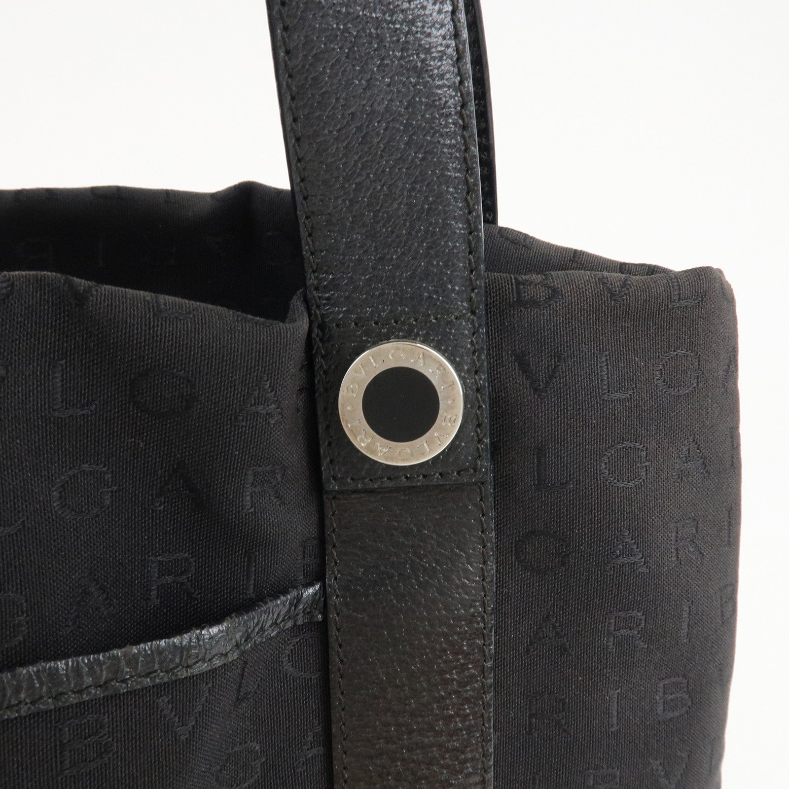 BVLGARI Lettere Logo Mania Nylon Leather Tote Bag Black