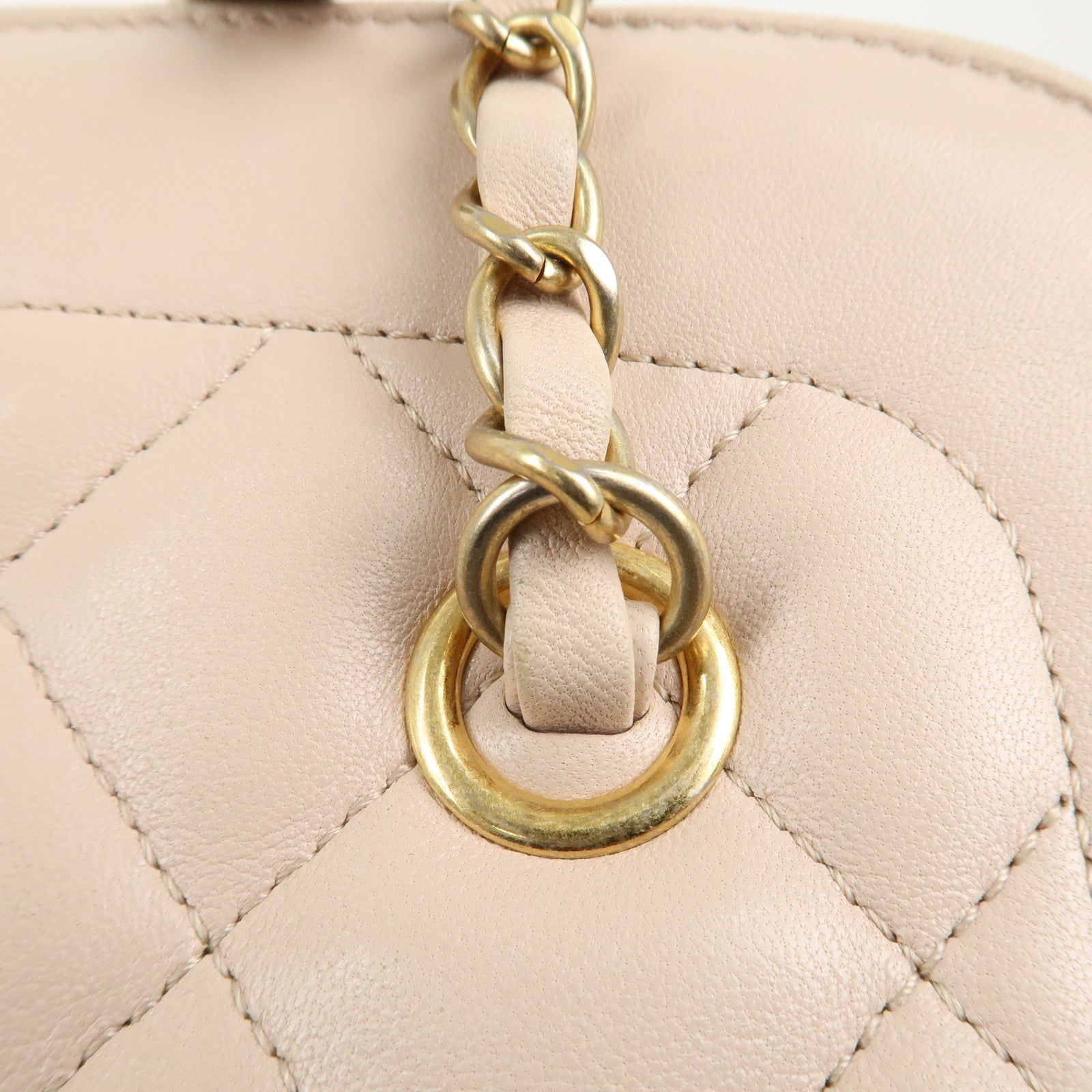 CHANEL Matelasse Lamb Skin Chain Shoulder Bag Pink Beige