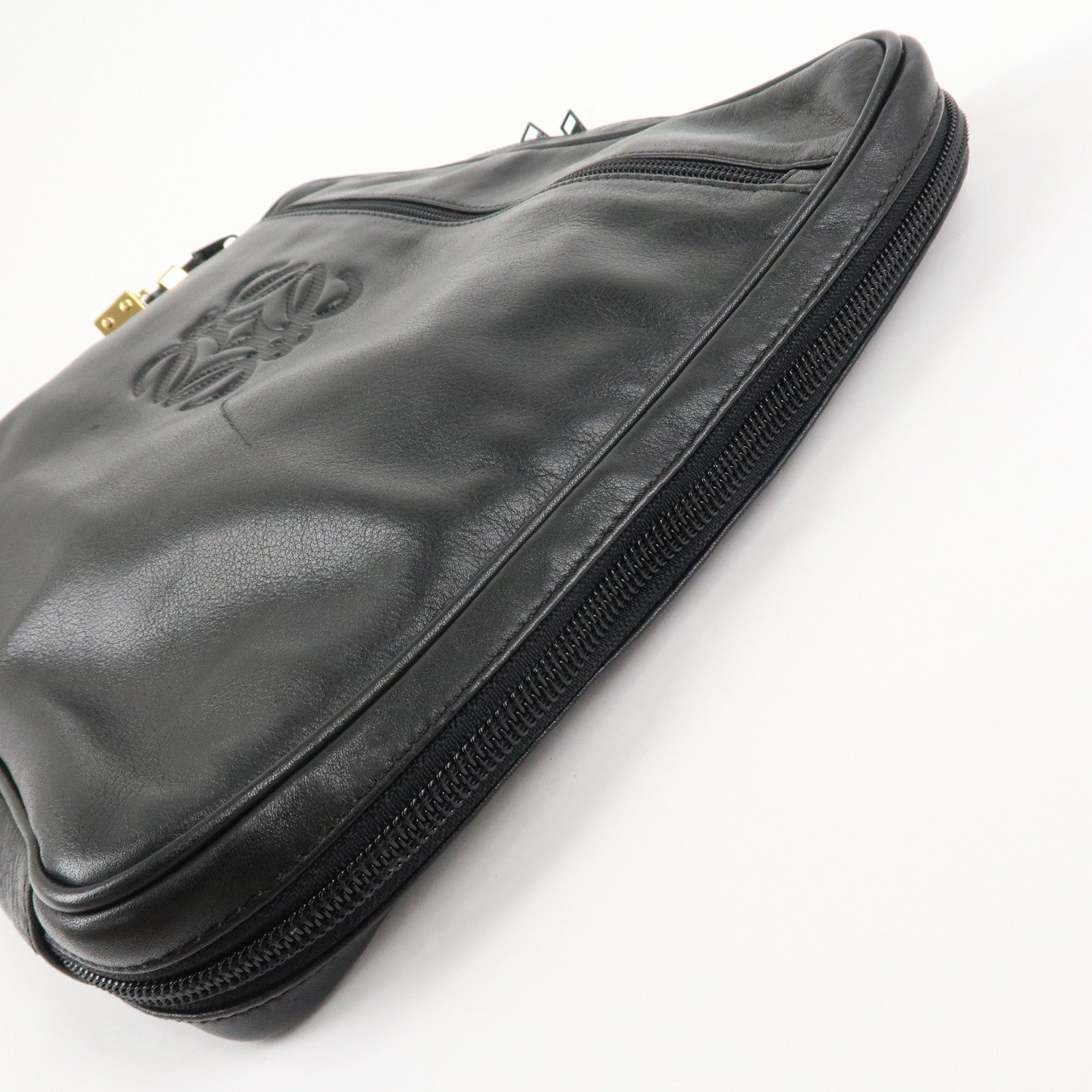 LOEWE Anagram Leather Clutch Bag Second Bag Black Used