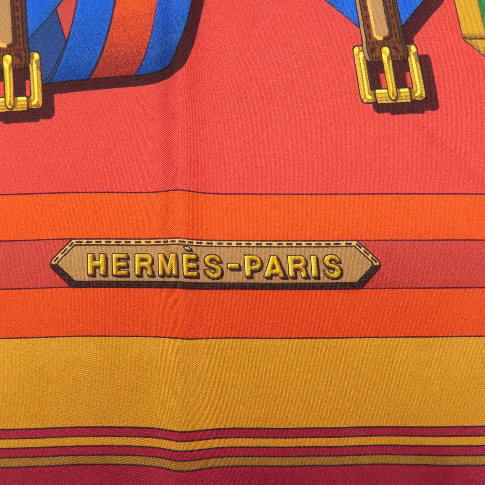 HERMES Carre 90 100% Silk Scarf Suspender Belt J.METZ Red