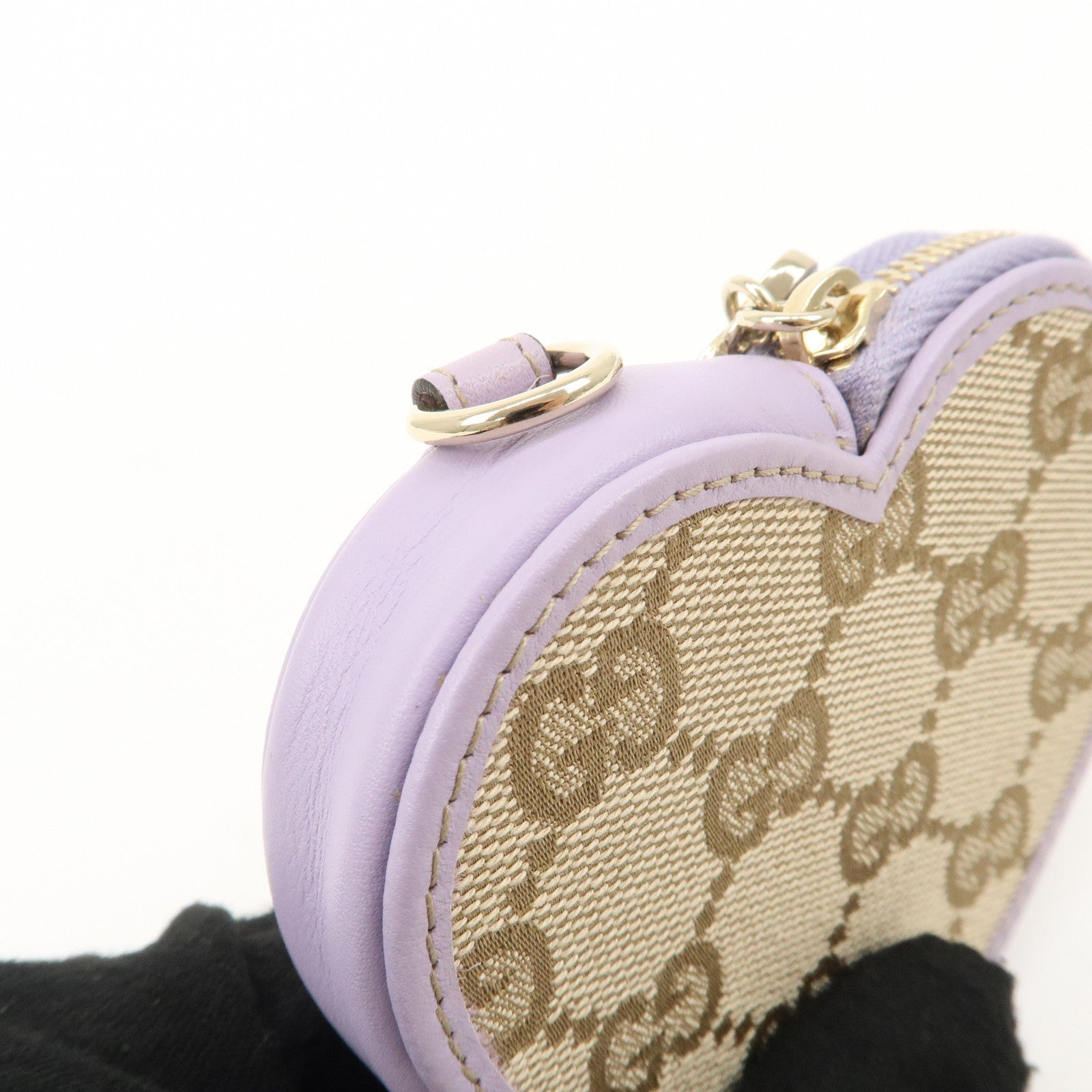 GUCCI GG Canvas Leather Heart Coin Purses Purple 152615 Used