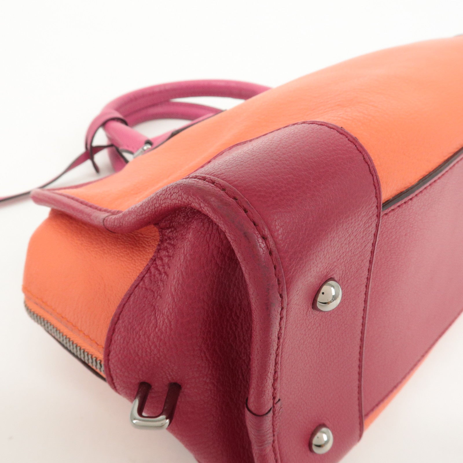 LOEWE Anagram Leather Amazona 28 Hand Bag Orange Red Pink Used