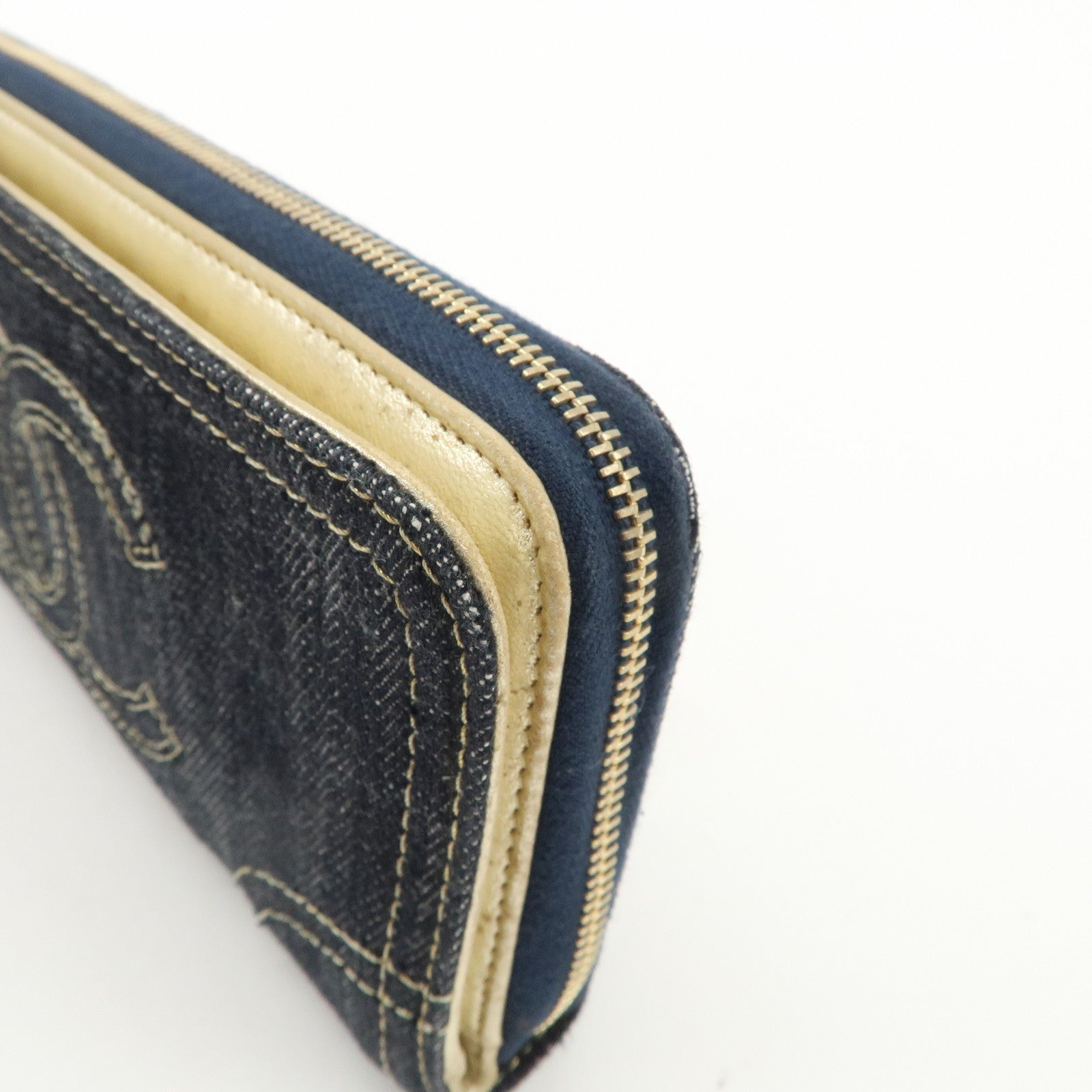 CHANEL Denim Coco Mark Hook Long Wallet  Blue A31900 Used