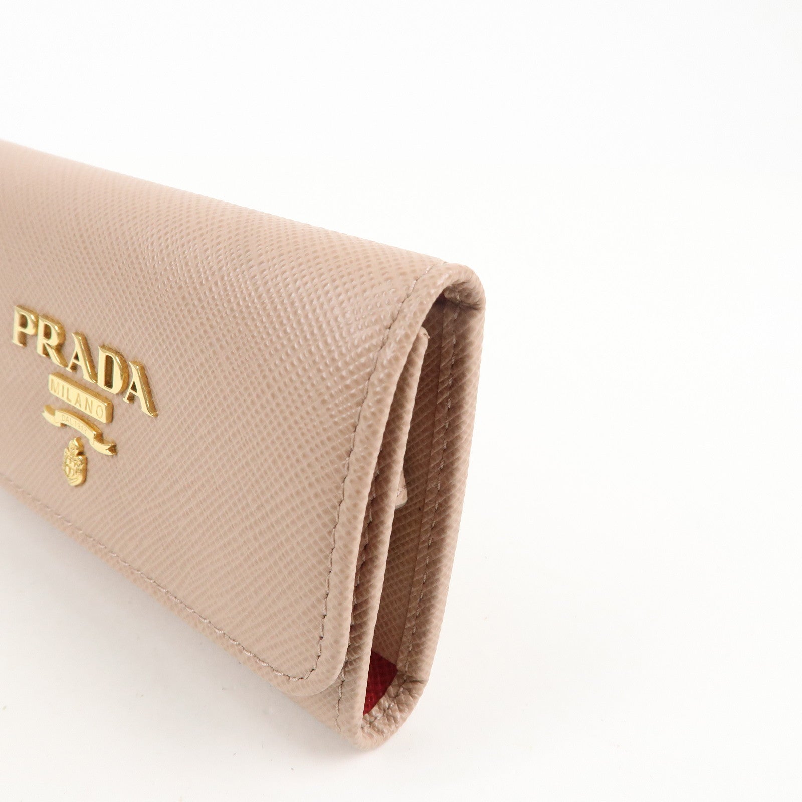 PRADA Logo Leather 4 Rings Key Case Key Holders Beige 1PG004