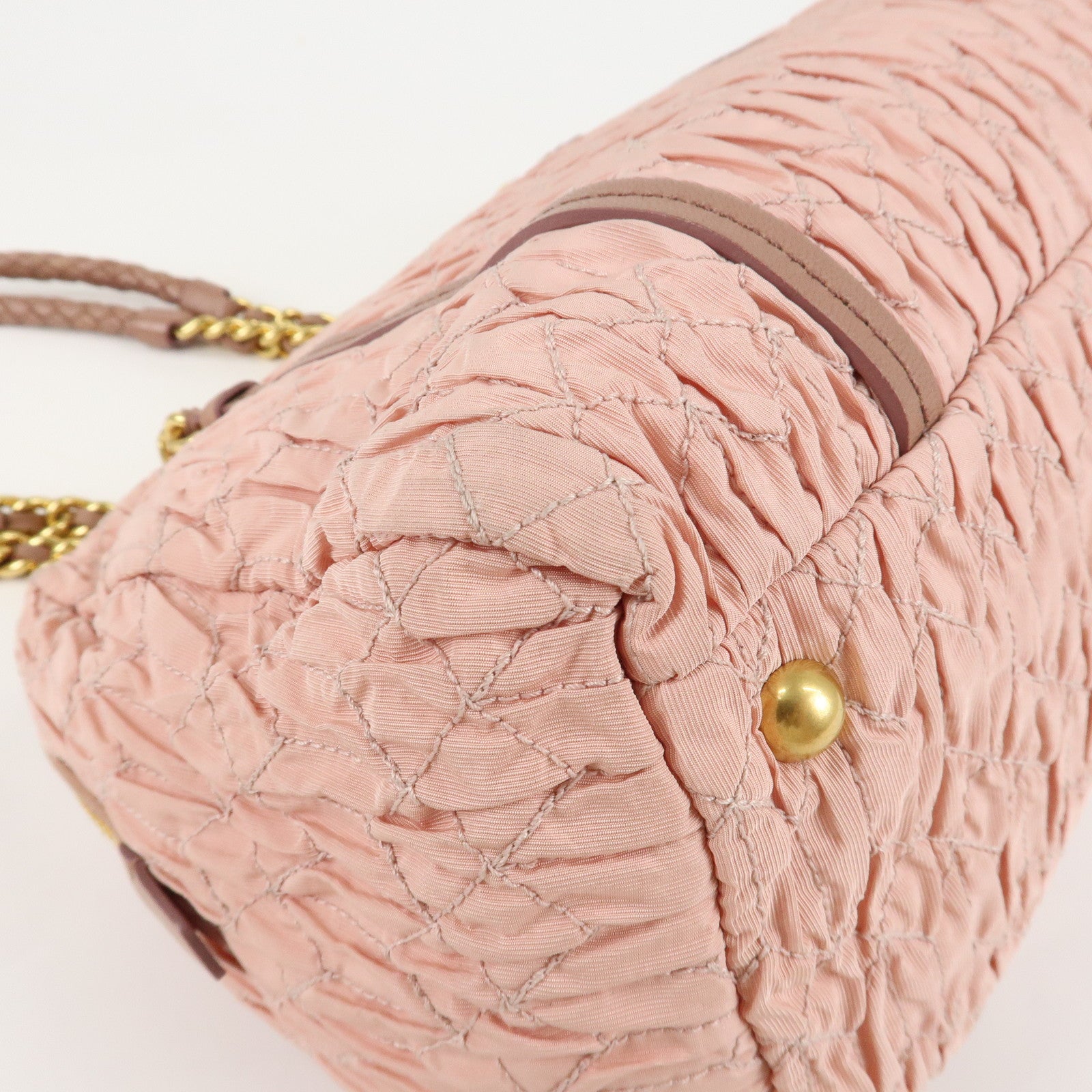 MIU MIU Nylon Leather Chain Tote Bag Shoulder Bag Pink Used