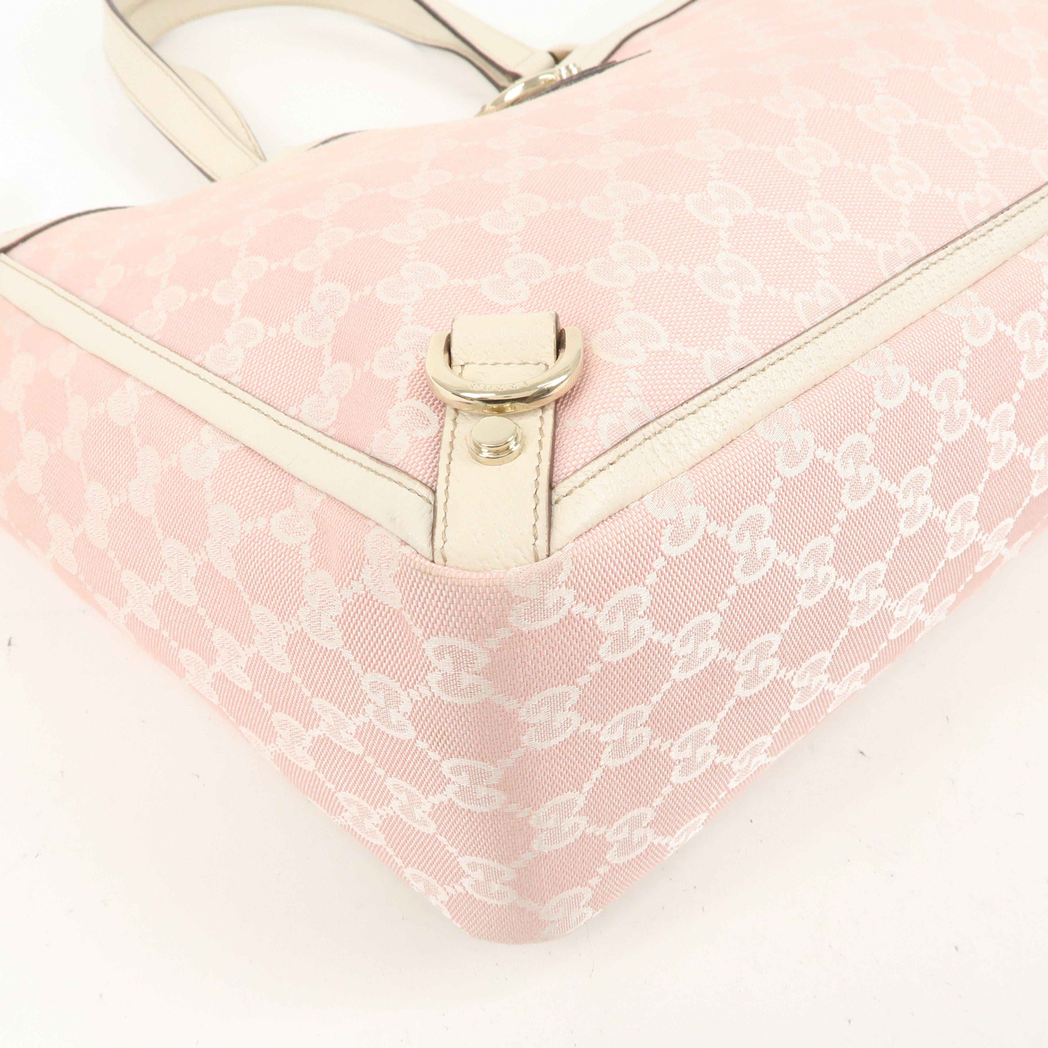 GUCCI Abbey Line GG Canvas Leather Tote Bag Pink 141472