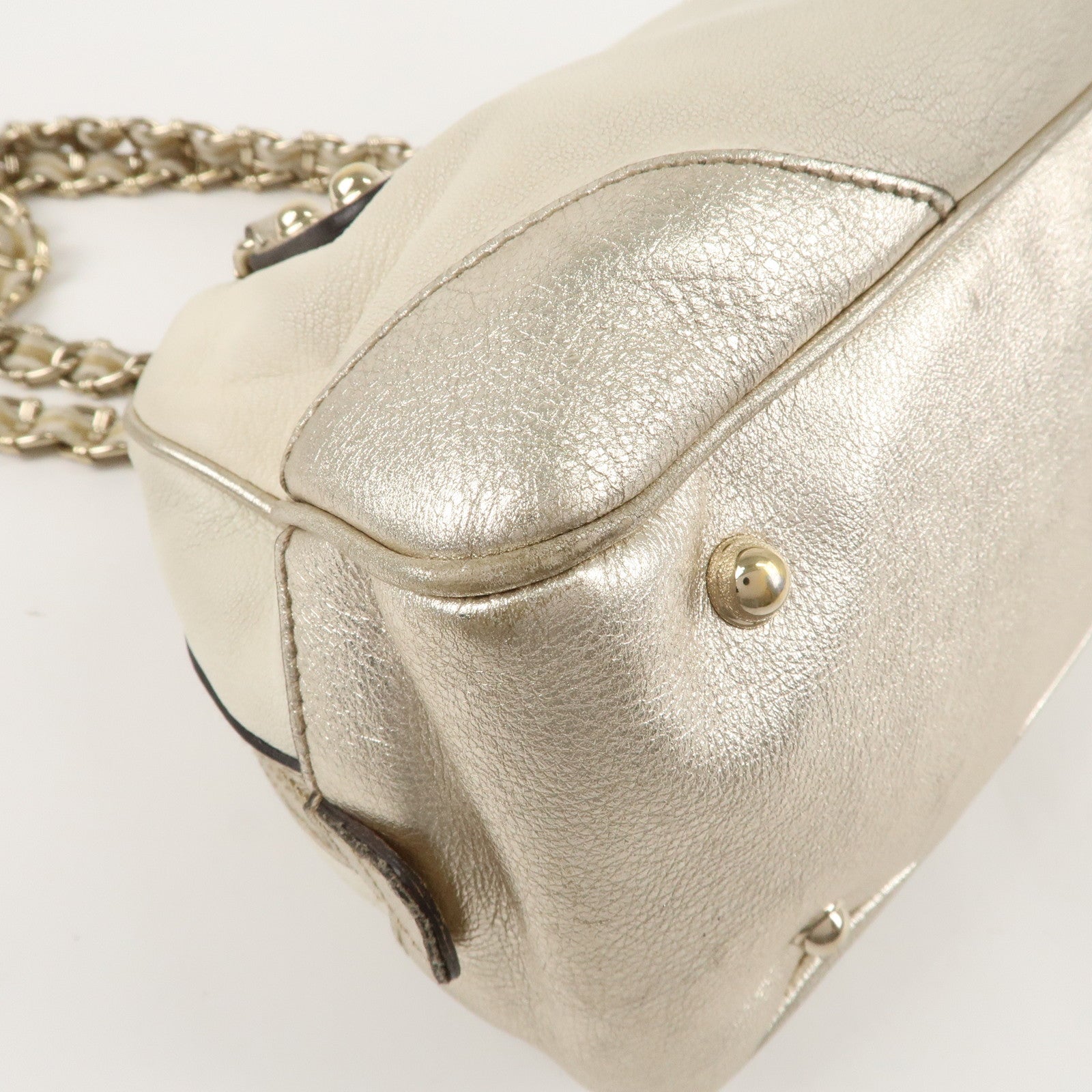 GUCCI Sherry Line Leather Chain Shoulder Bag Ivory Gold 152462