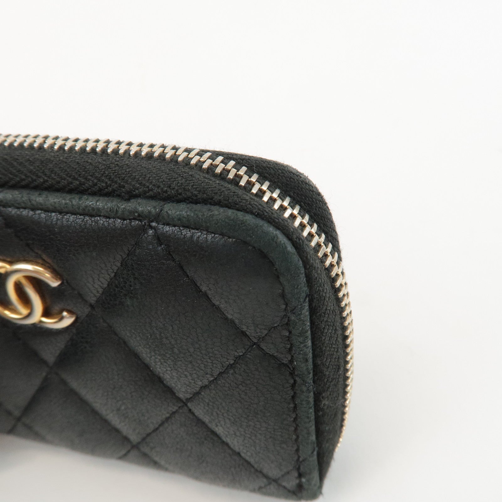 CHANEL Caviar Skin Round Zipper Coin Case Black A69271 Used