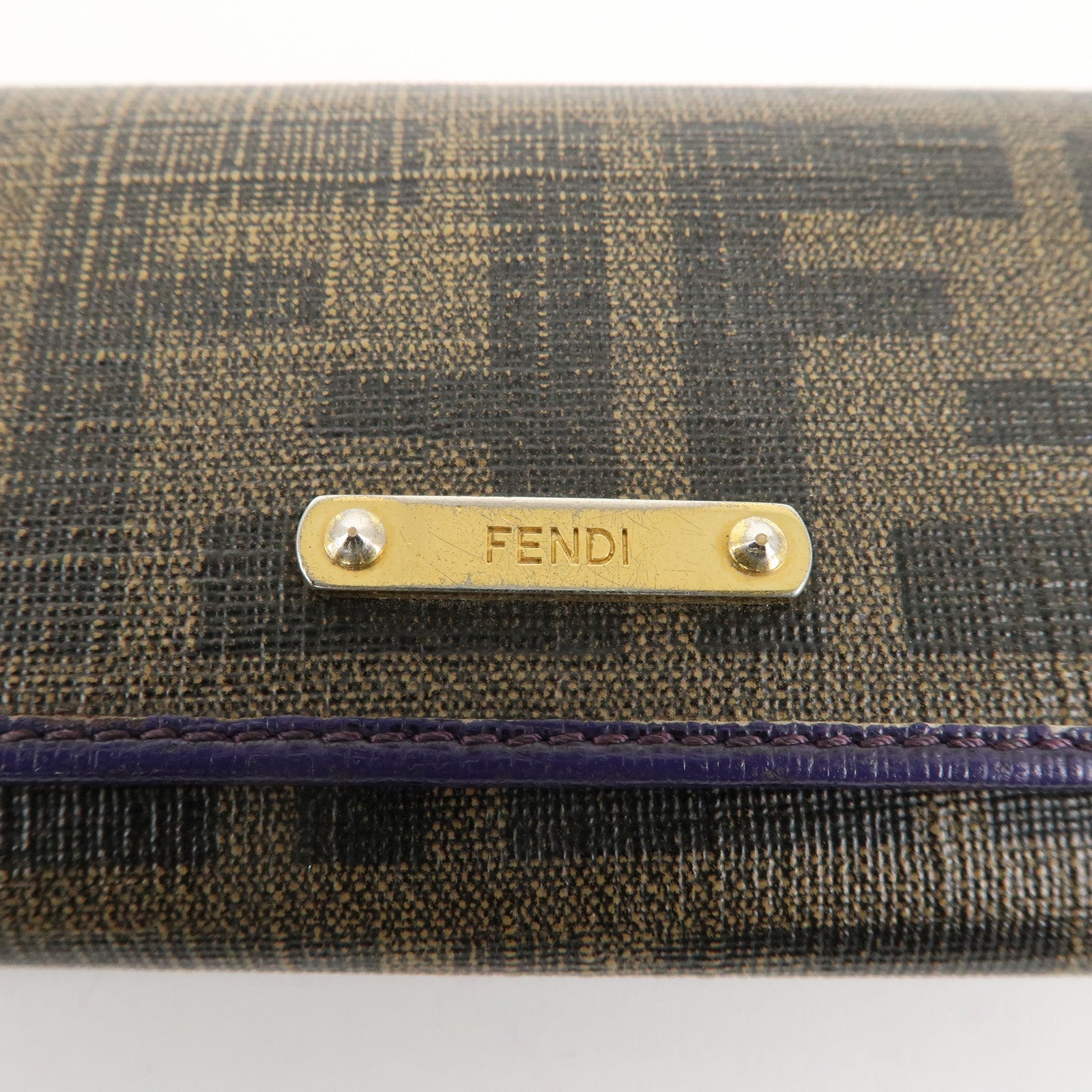 FENDI Zucca Canvas Leather 6 Rings Key Case Khaki Purple 8AP079