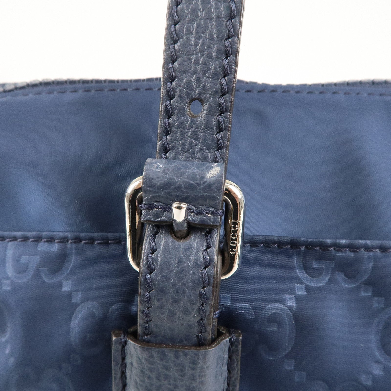 GUCCI GG Nylon Leather 2Way Bag Tote Bag 387067 Navy