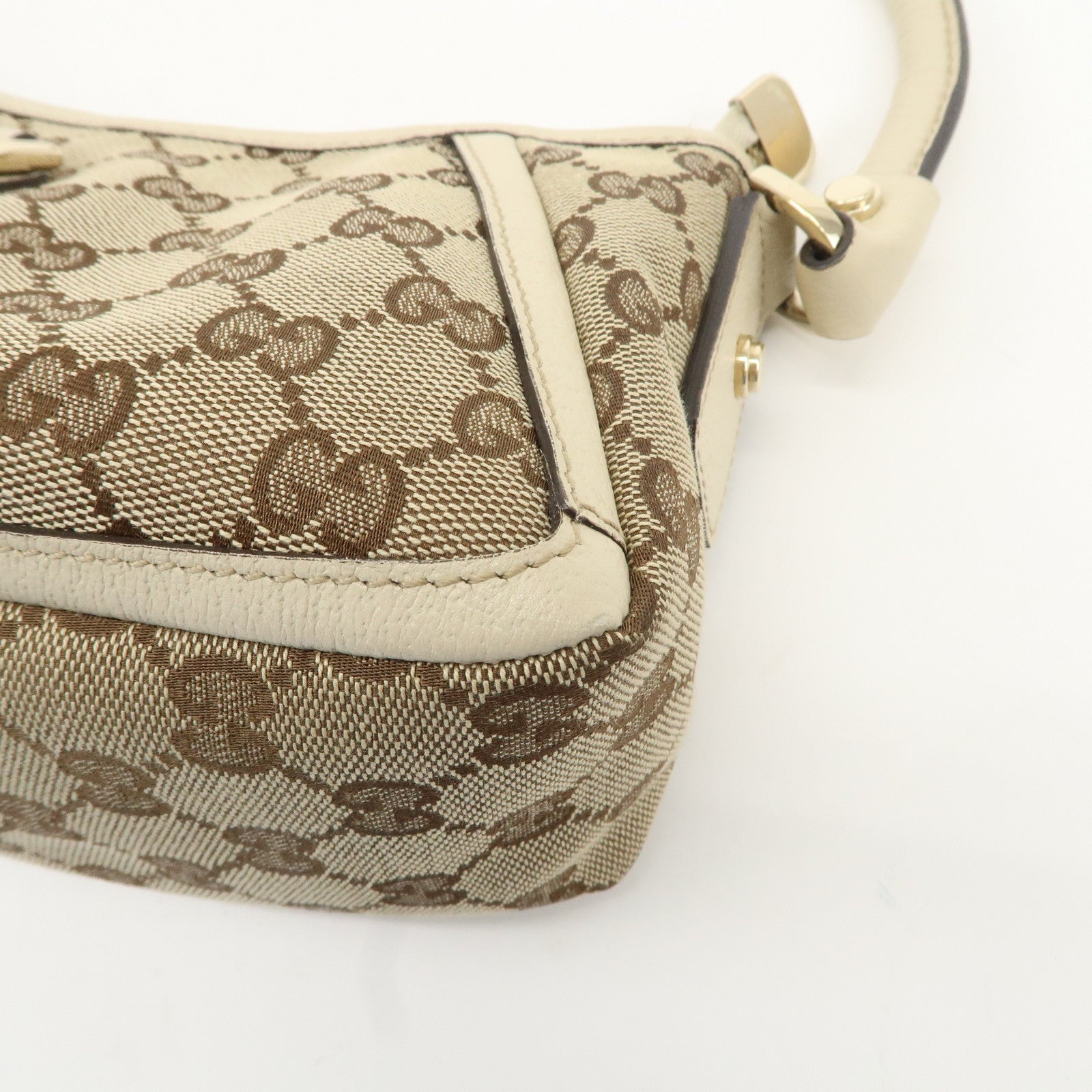 GUCCI Abbey GG Canvas Leather Shoulder Bag Beige Gold 130939 Used