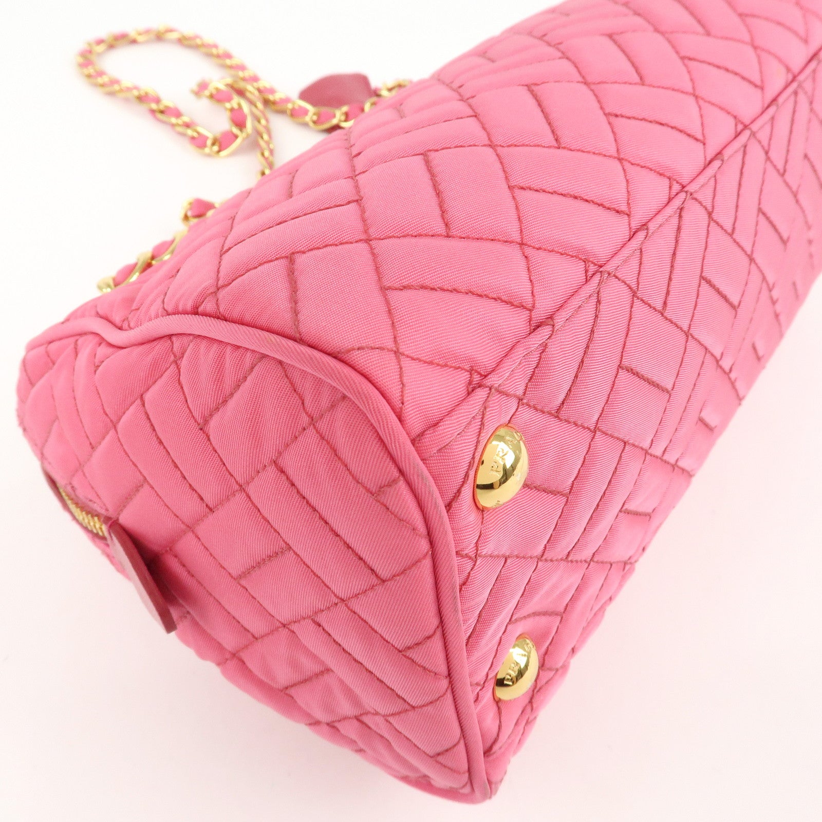 PRADA Nylon Leather Chain Shoulder Bag Pink BR4965