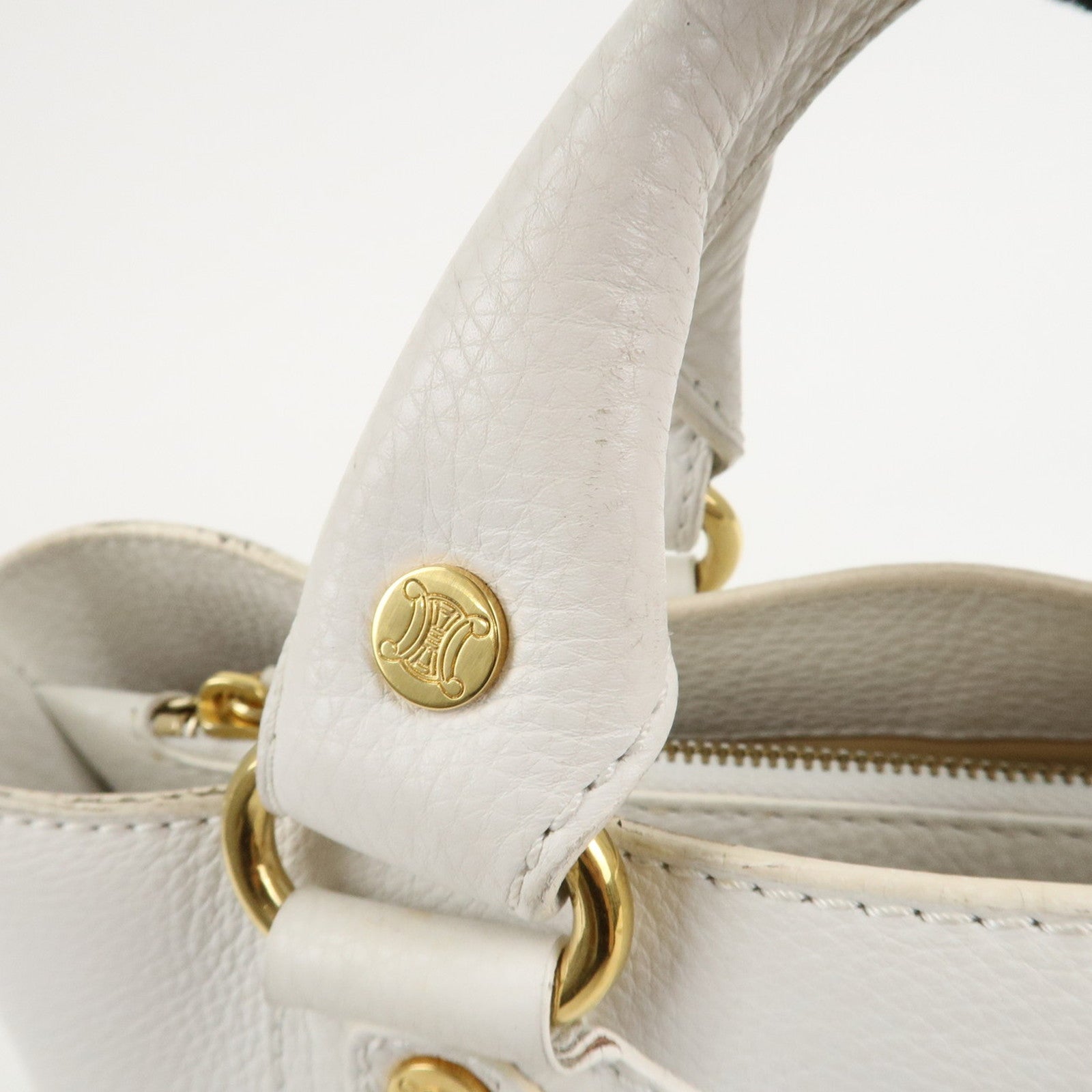 CELINE Leather Triomphe Button Boogie Bag Hand Bag White Used