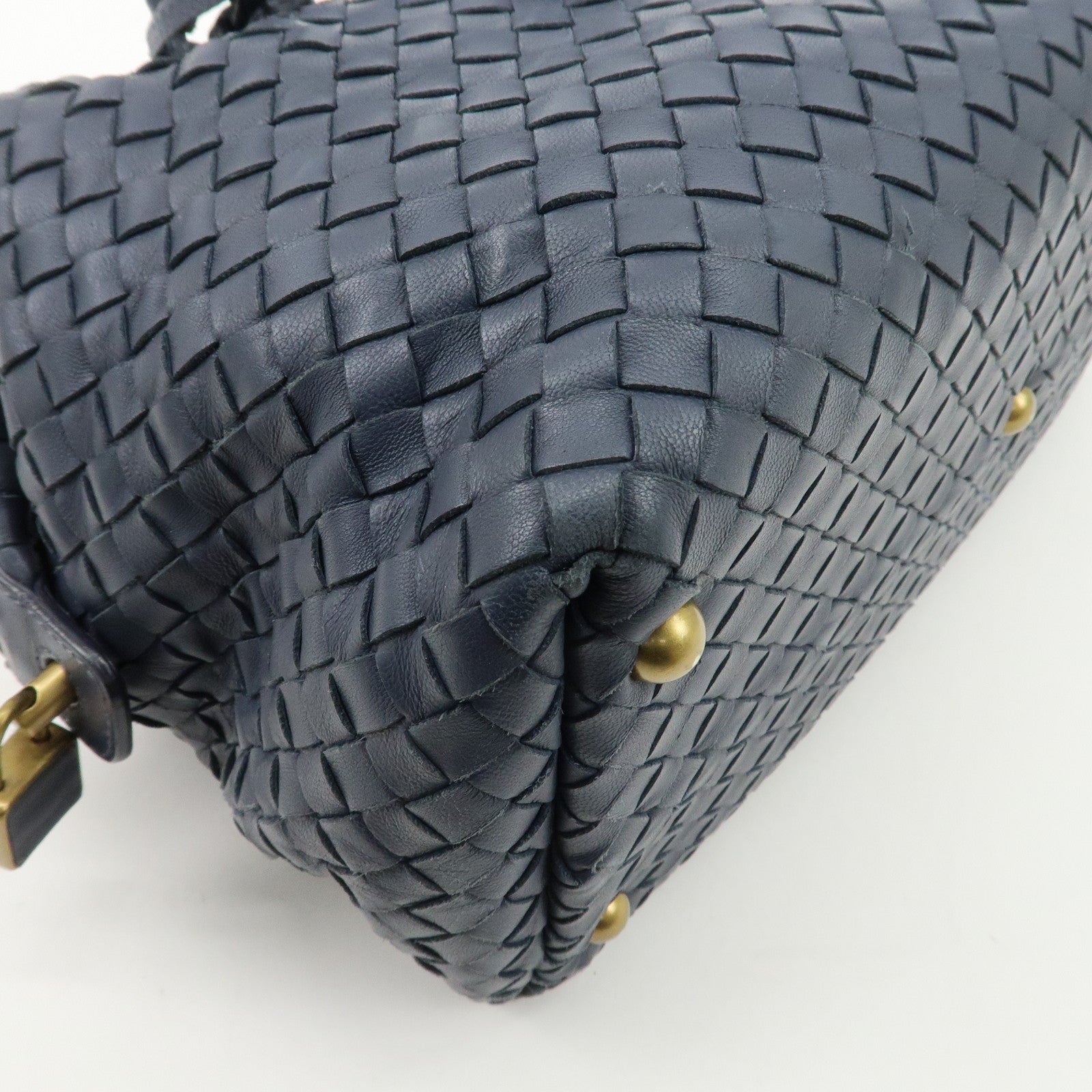 BOTTEGA VENETA Intrecciato Leather Hand Bag Shoulder Bag Navy