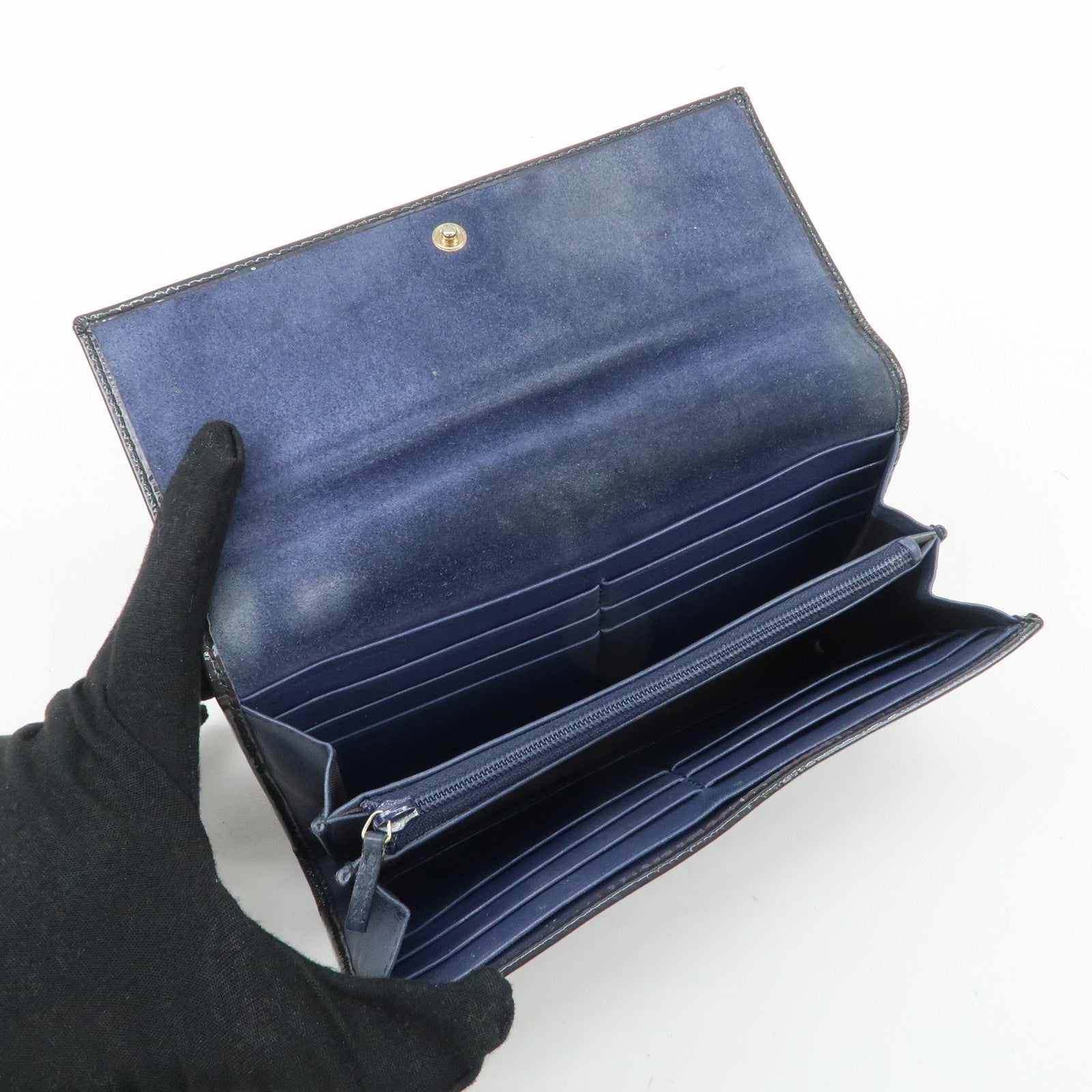 GUCCI Set of 2 Long Wallet Navy Pink 282414 354487 Used