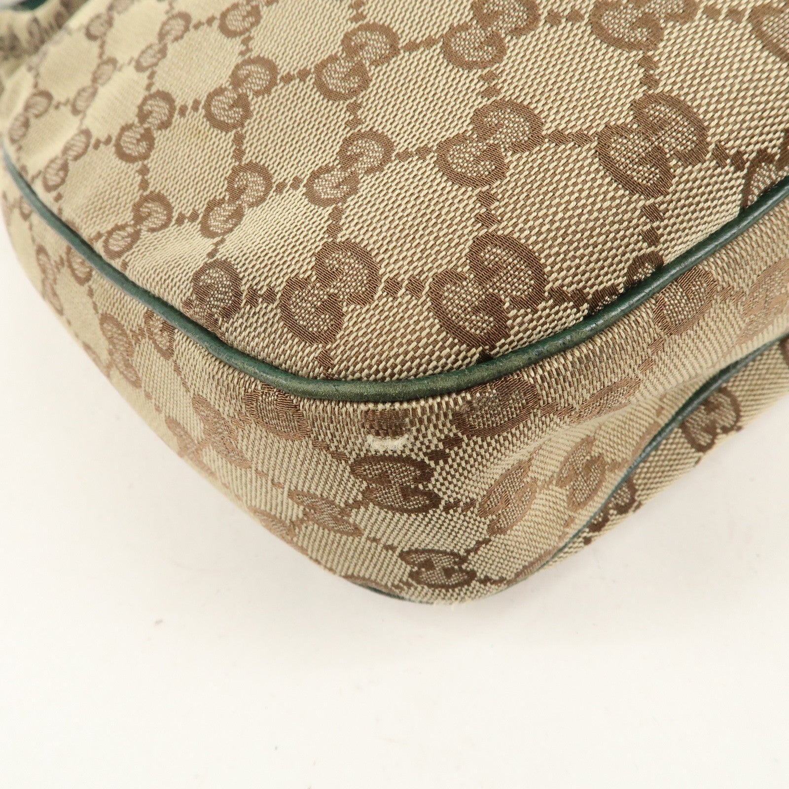 GUCCI Sherry GG Canvas Leather Shoulder Bag Beige Green 145757