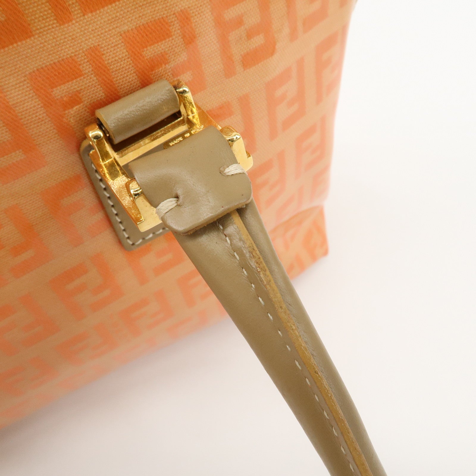 FENDI Zucchino PVC Leather Shoulder Bag Han Bag Beige Orange Used