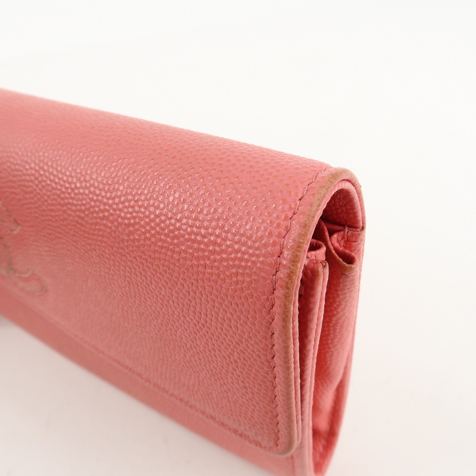 CHANEL Caviar Skin Coco Mark Bi-fold Long Wallet Pink Used