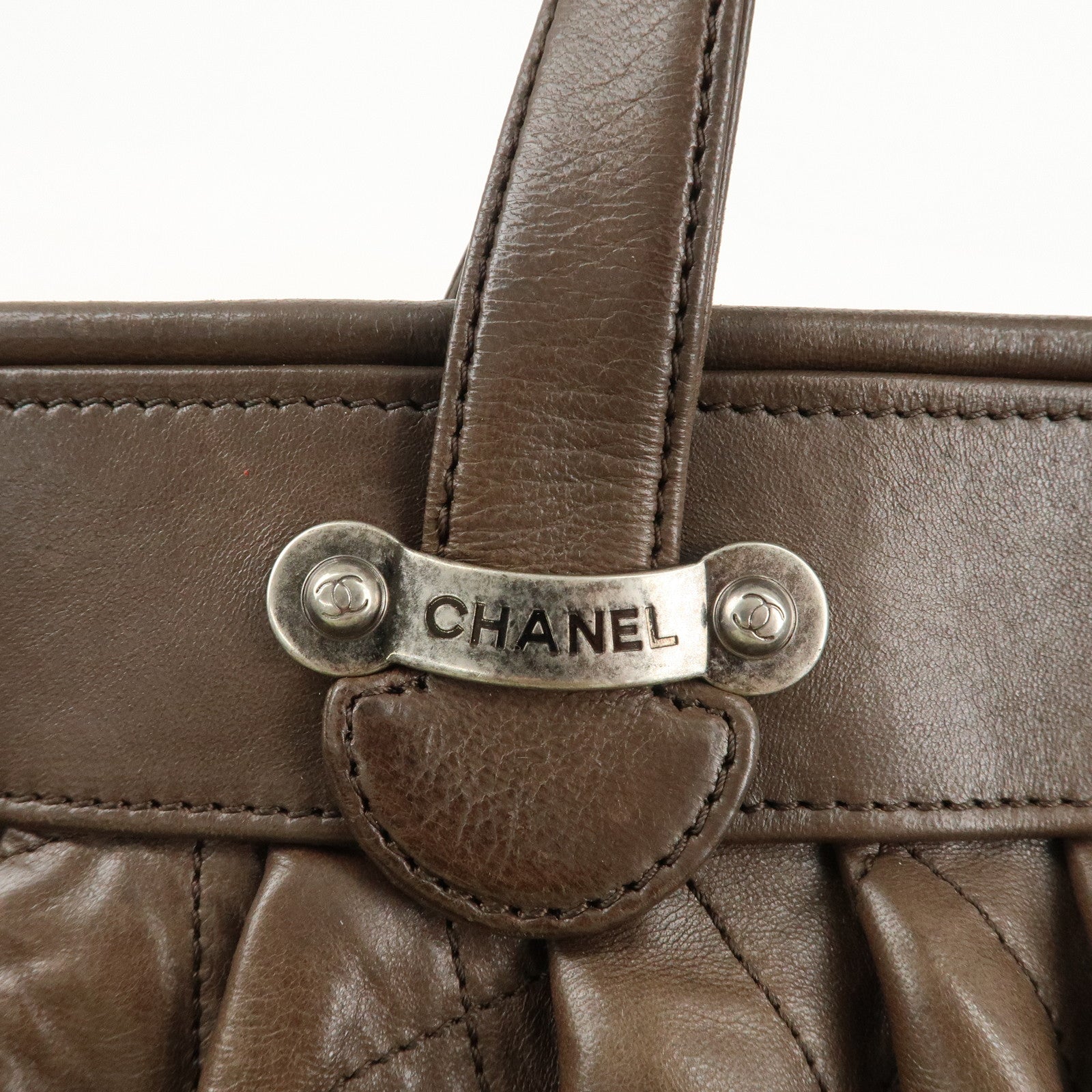 CHANEL Matelasse Leather Hand Bag Tote Bag Brown