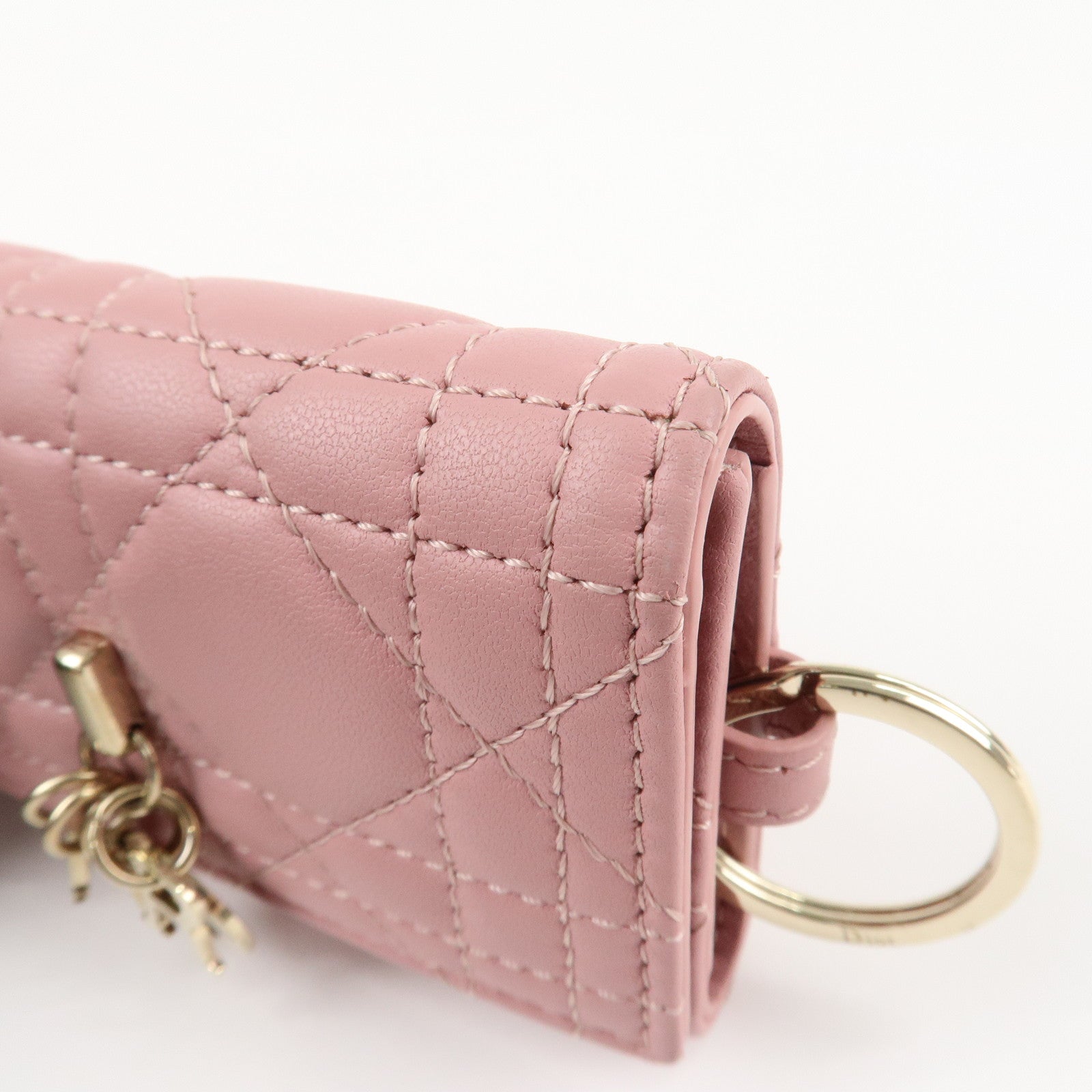 Christian Dior Cannage Leather 4 Key Case Key Chain Pink