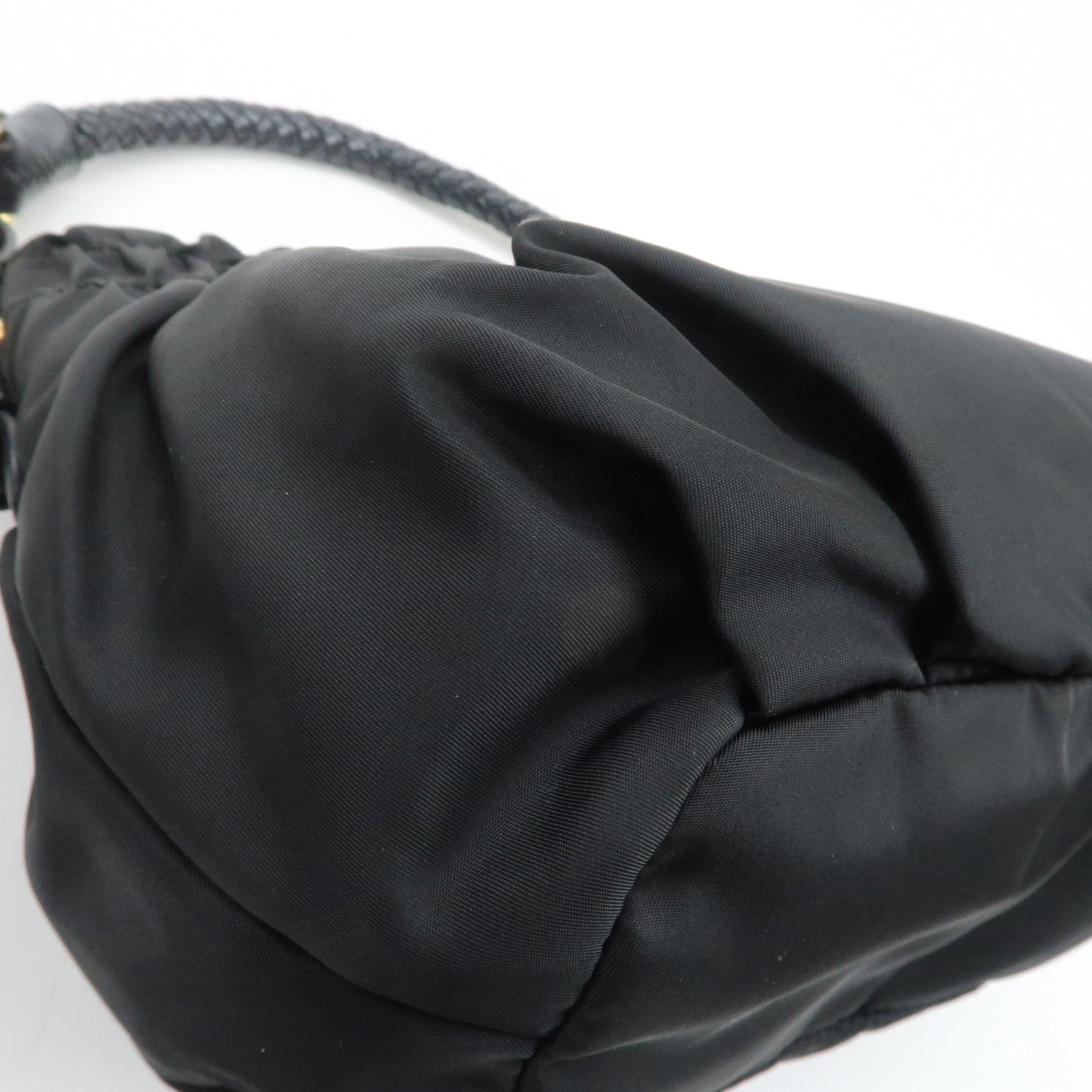 PRADA Nylon Leather Shoulder Bag Black