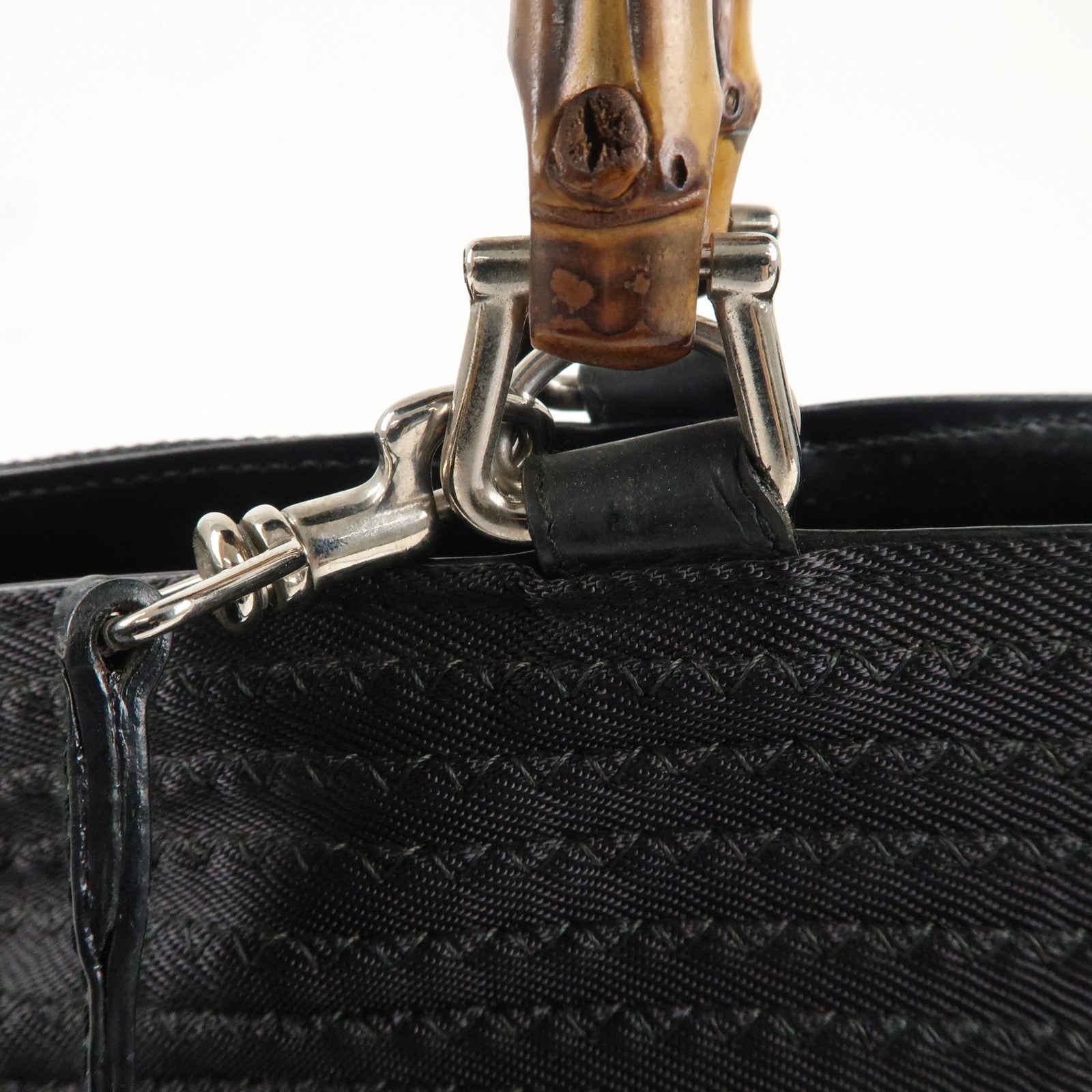 GUCCI Bamboo Nylon Leather 2WAY Bag Black 002.2058