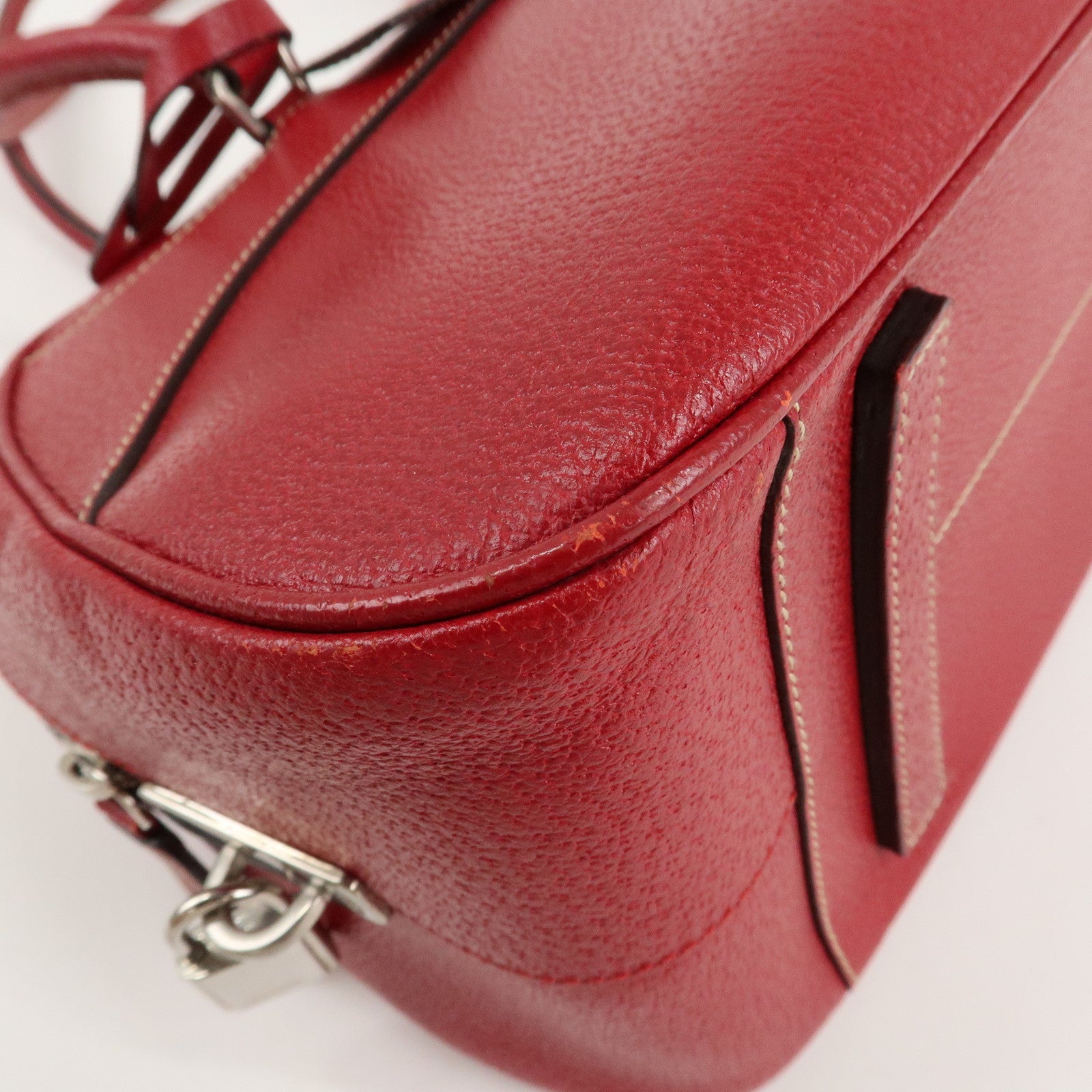 PRADA Leather Shoulder Bag Hand Bag Red B10748 F/S Used