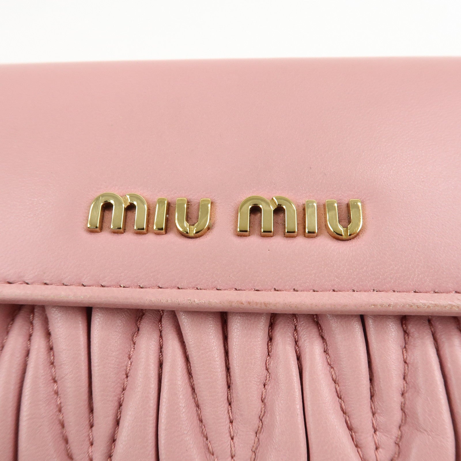 MIU MIU Matelasse Leather Trifold Wallet Pink 5ML225