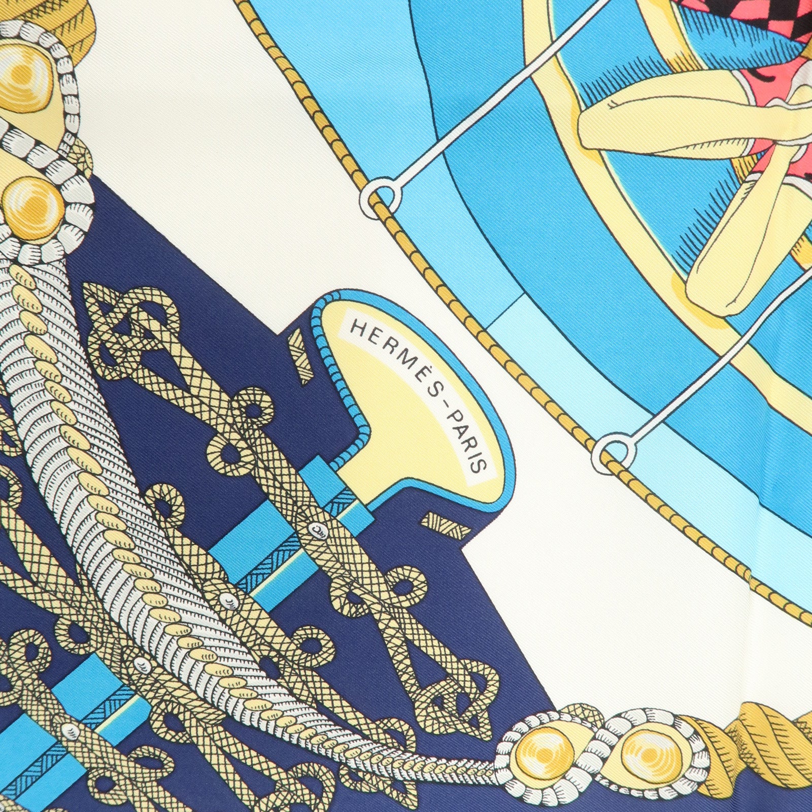 HERMES Carre 90 Silk 100%  Scarf Circus Blue Navy Gold Used