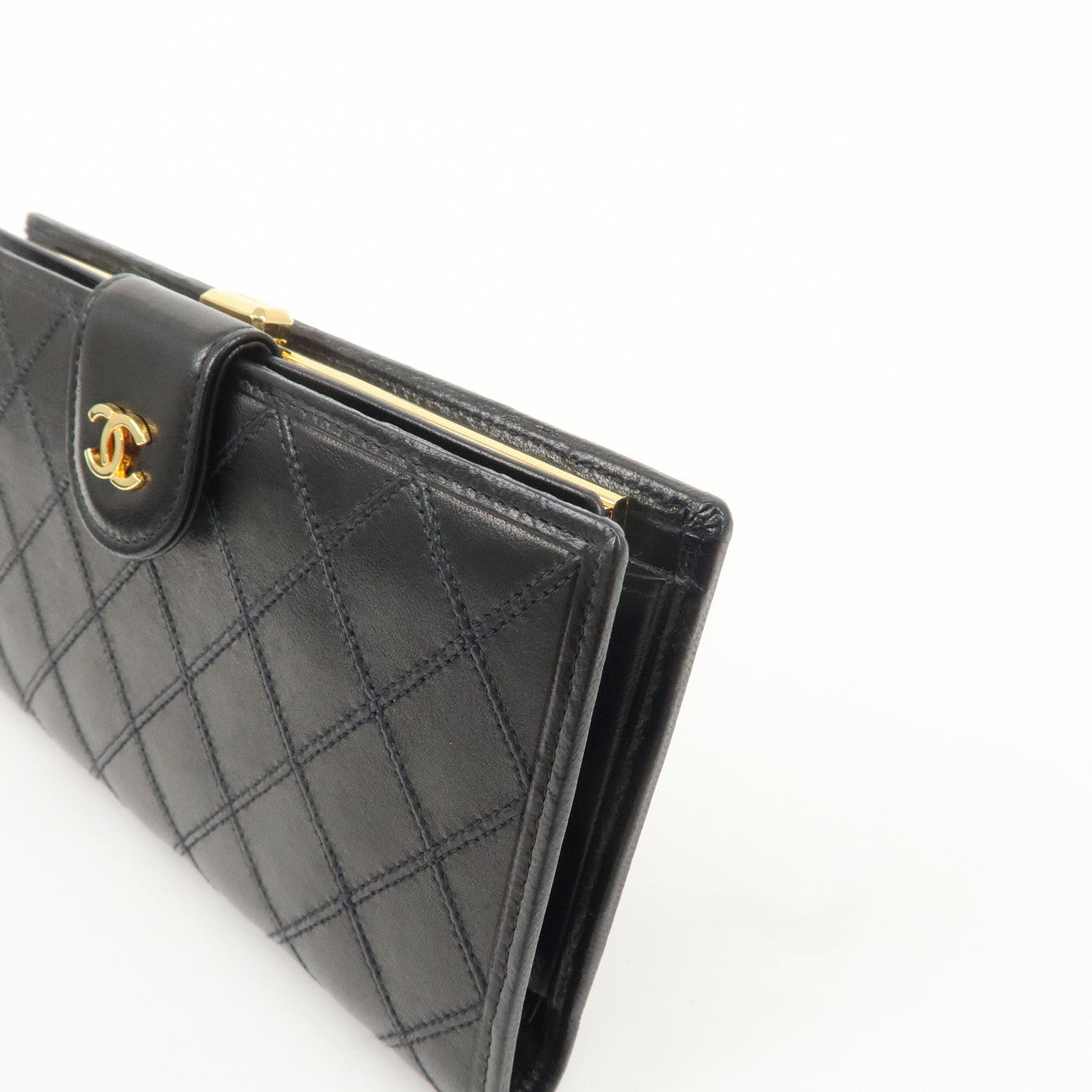 CHANEL Bicolore Leather Coco Mark Leather Bi-Fold Long Wallet Used