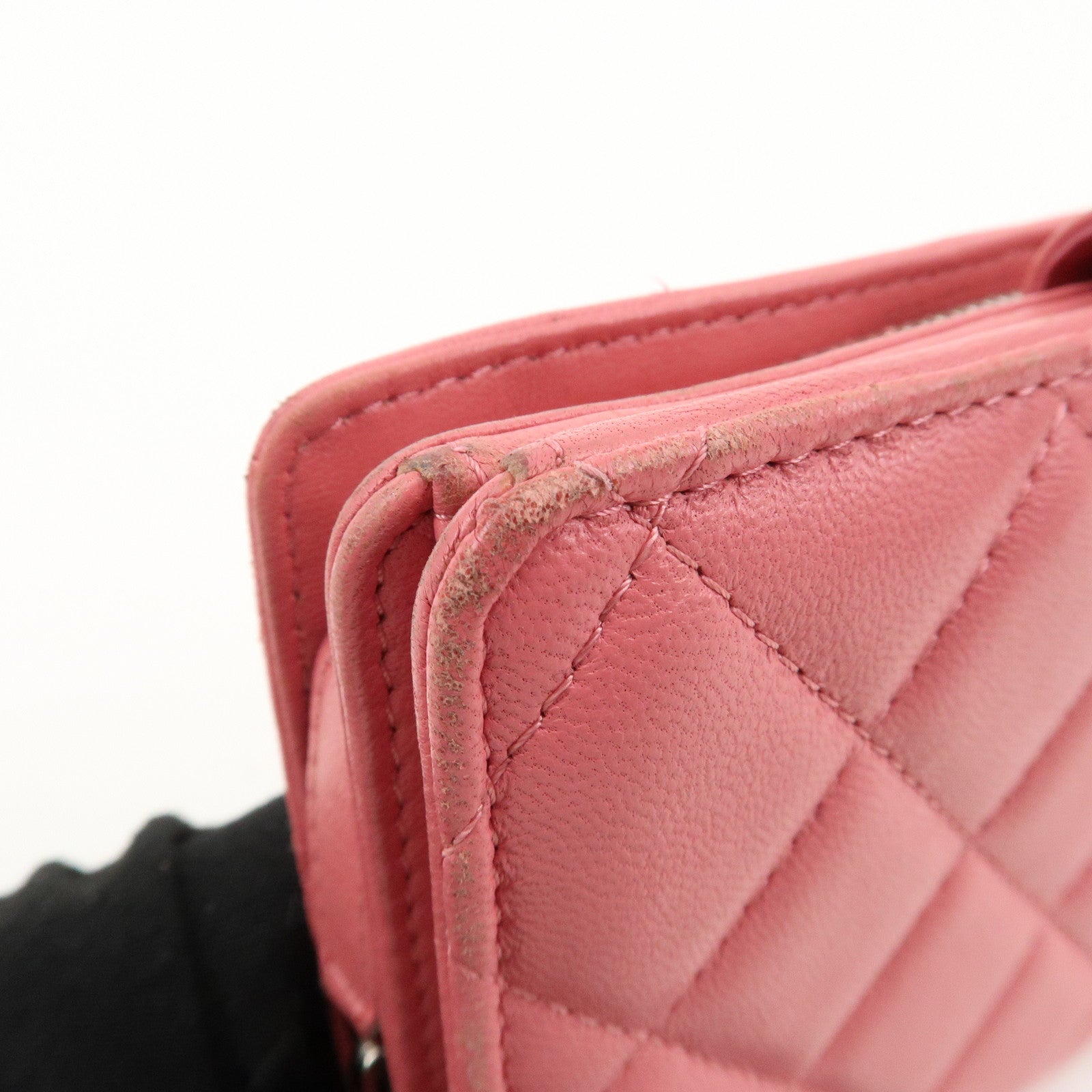 CHANEL Matelasse Lamb Skin Coco Mark Bi-fold Wallet Pink A48667 Used