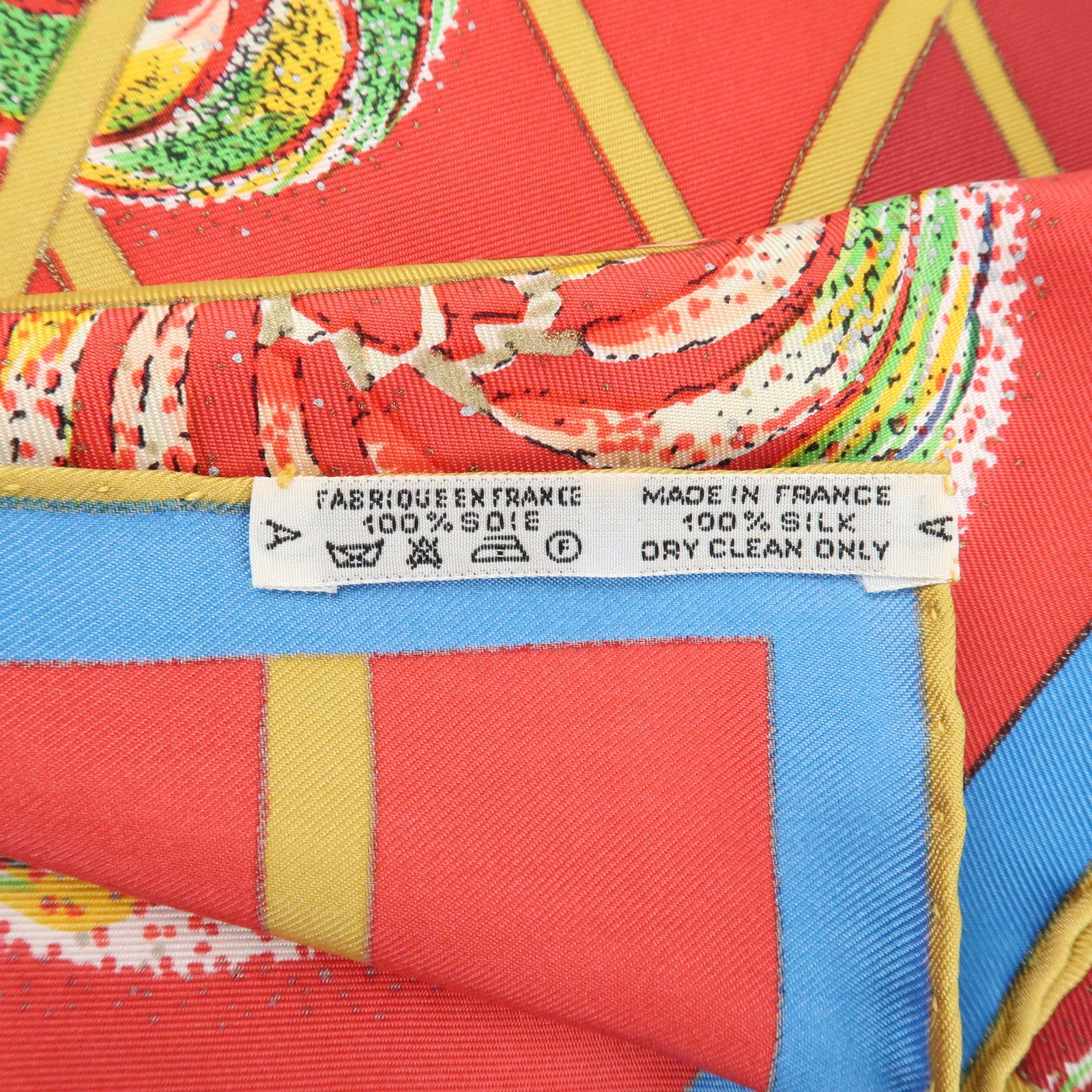 HERMES Carre 90 Silk 100% Scarf LES FEUX DE LESPACE Red Gold Blue Used