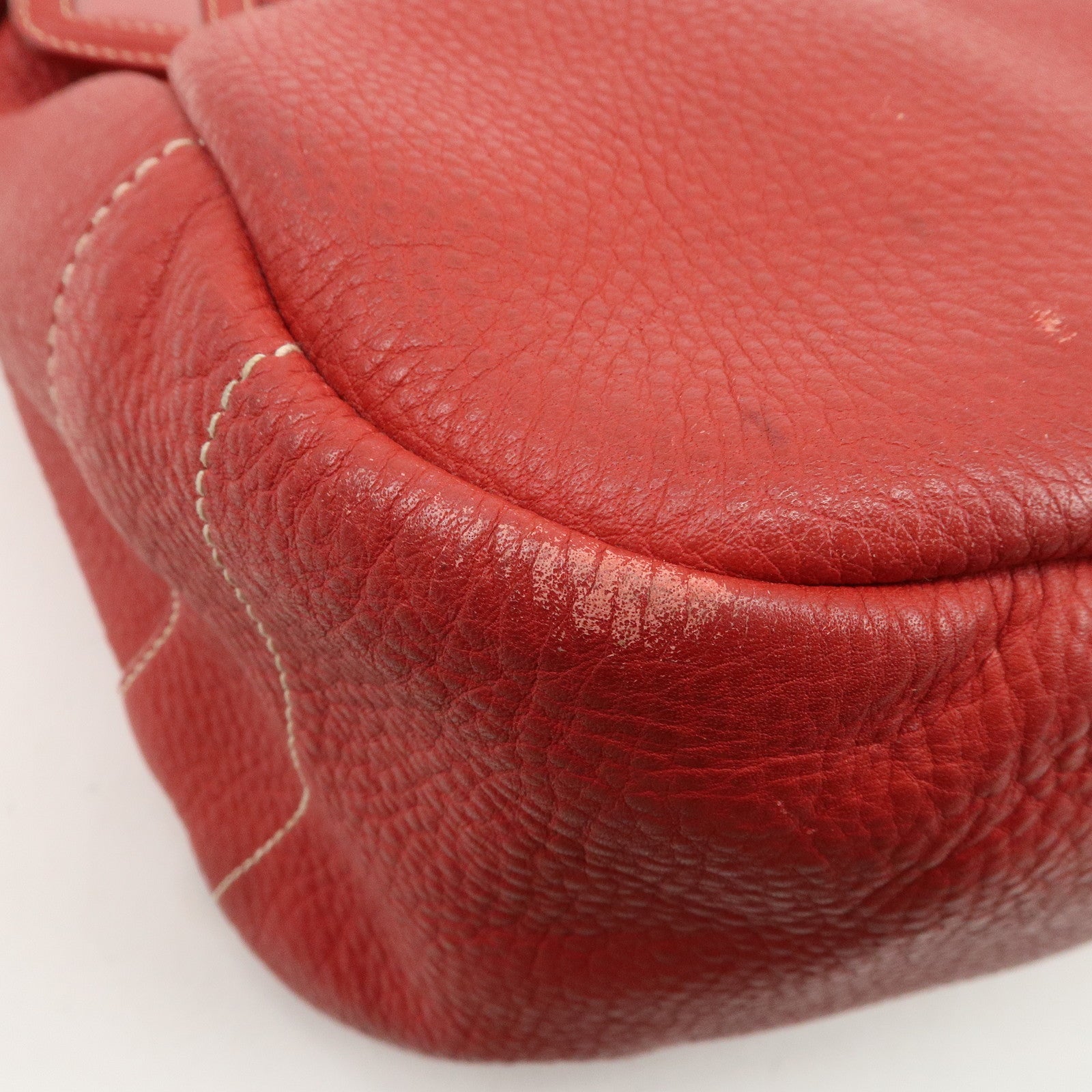 PRADA Logo Leather Shoulder Bag Hand Bag Red BR4373 Used