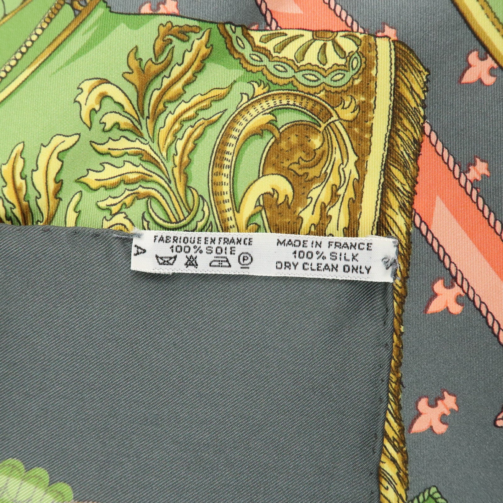 HERMES Carre 90 Silk 100% Scarf SELLES A HOUSSE Gray Green Pink Used