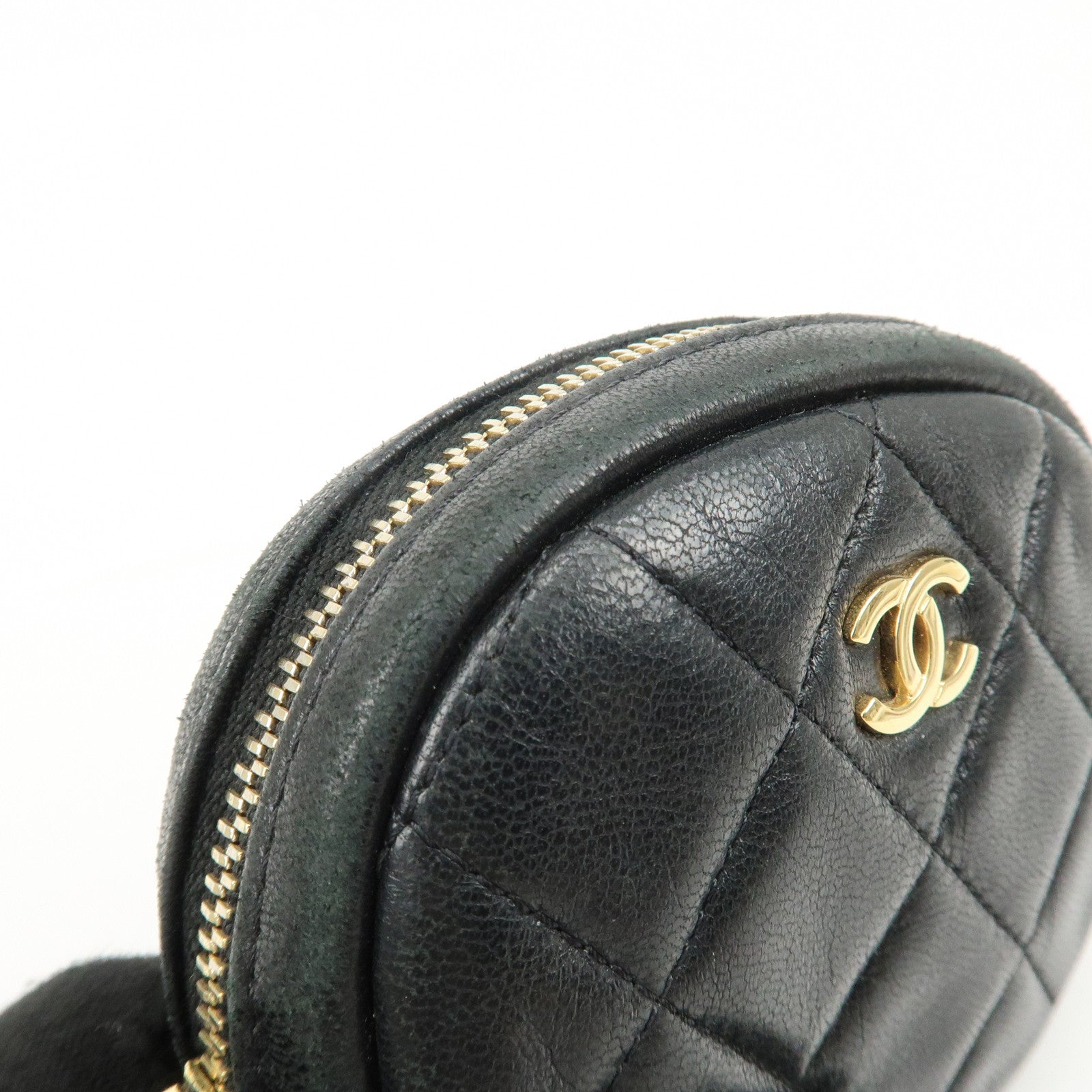 CHANEL Matelasse Lamb Skin COCO Mark Coin Case Black Used