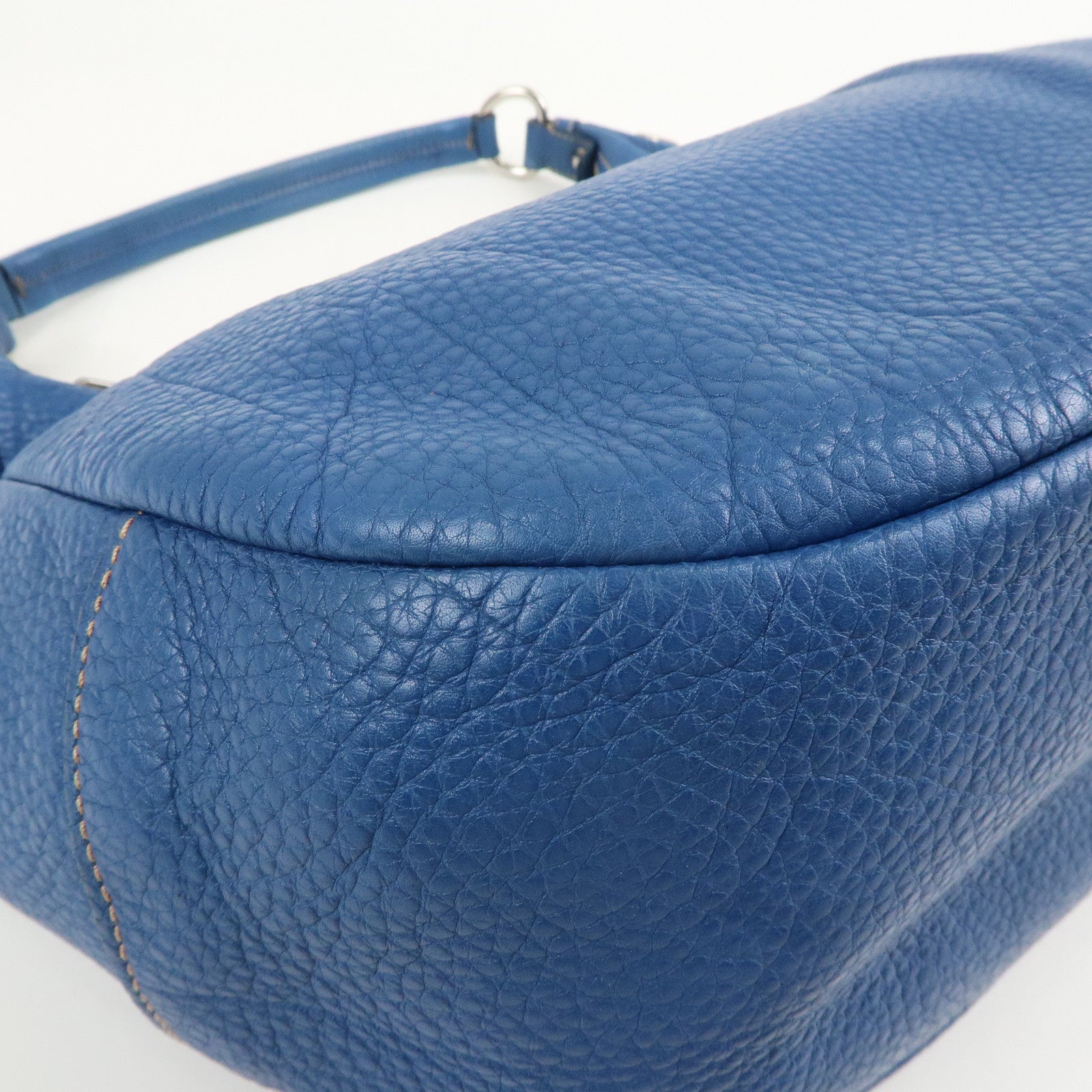 PRADA Logo Leather Shoulder Bag Blue Silver HDW