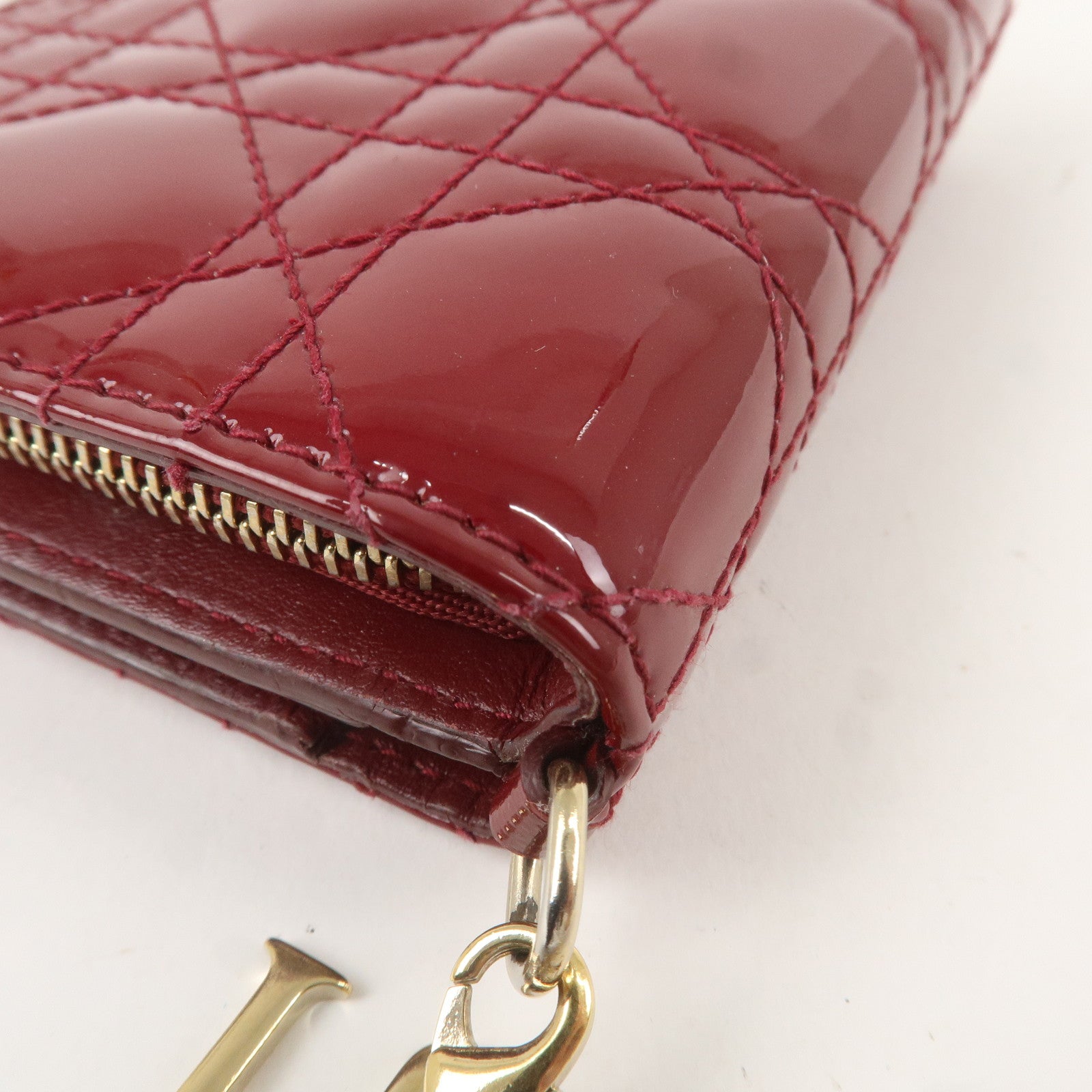 Christian Dior Cannage Patent Leather Bi-fold Wallet Red