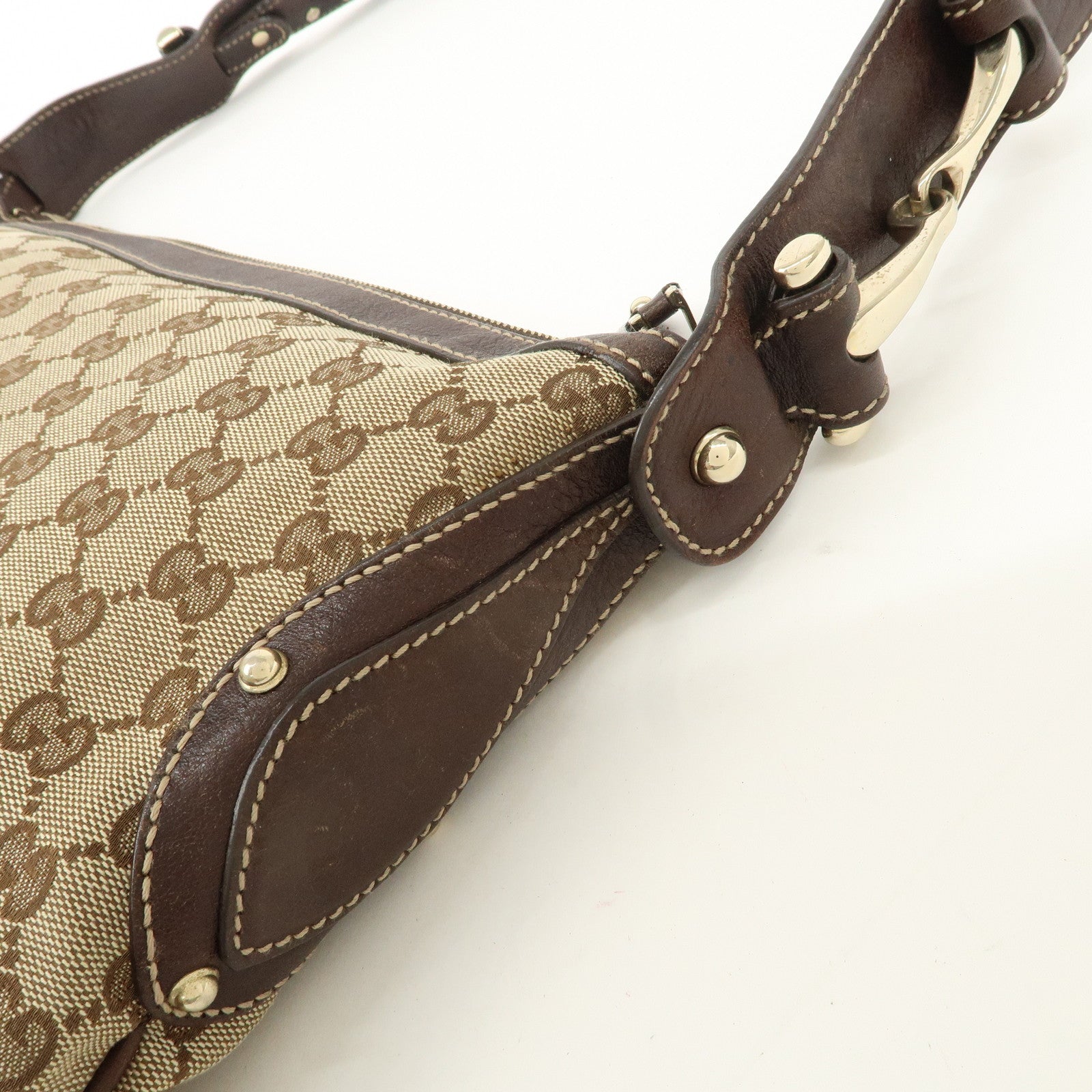 GUCCI Sherry GG Canvas Leather Studded Shoulder Bag 153691 Used