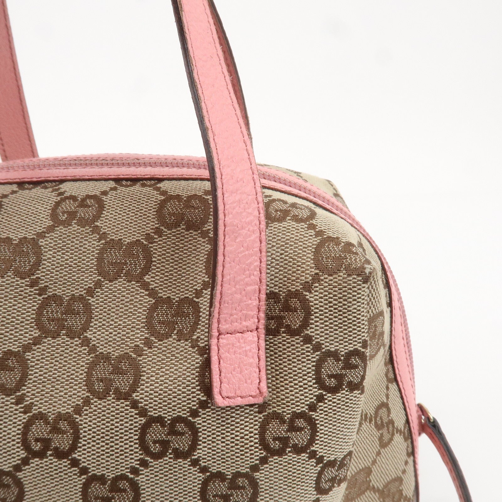 GUCCI GG Monogram Canvas Leather Hand Bag Beige Pink 12542