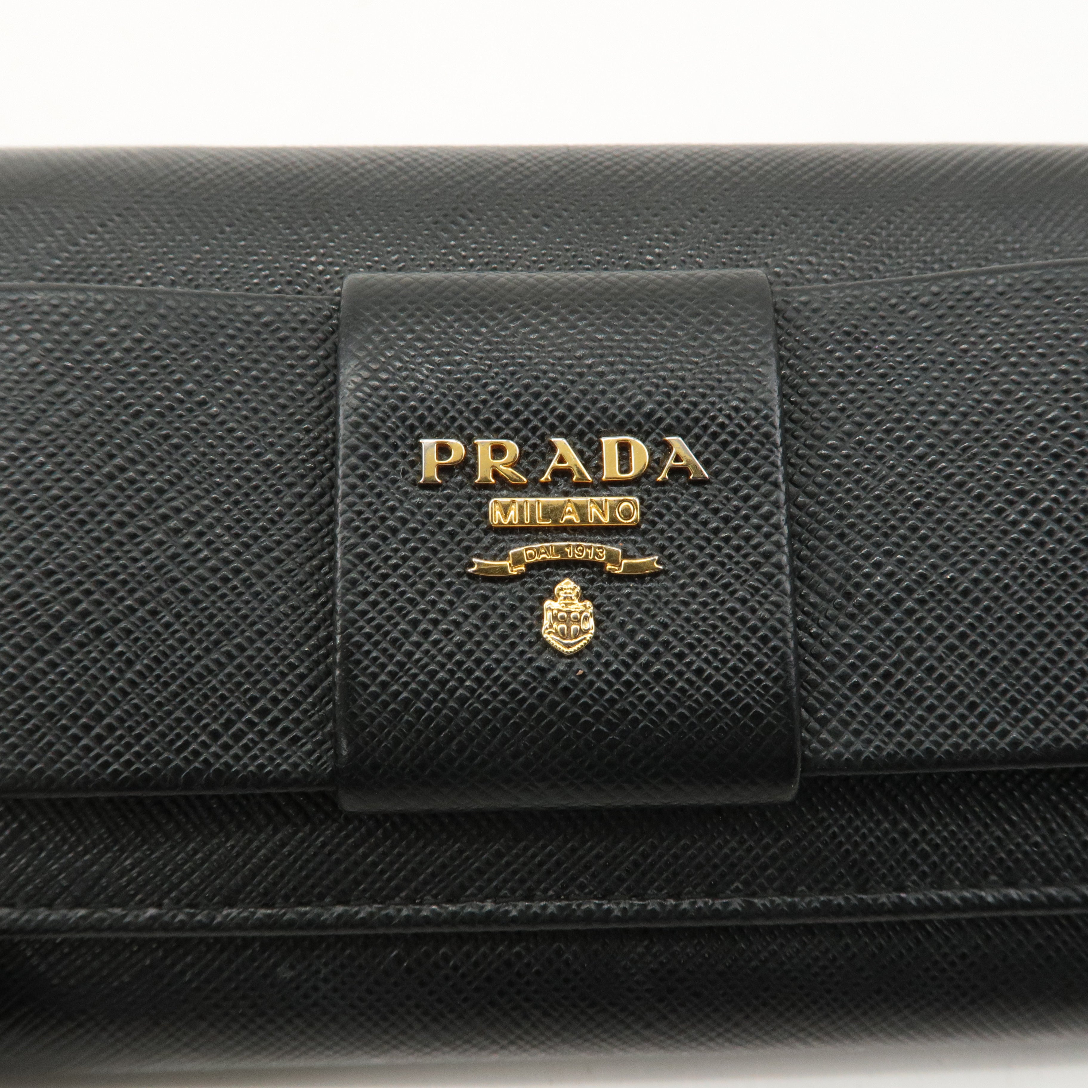 PRADA Saffiano Leather Ribbon Bi-fold Long Wallet Black 1MH132