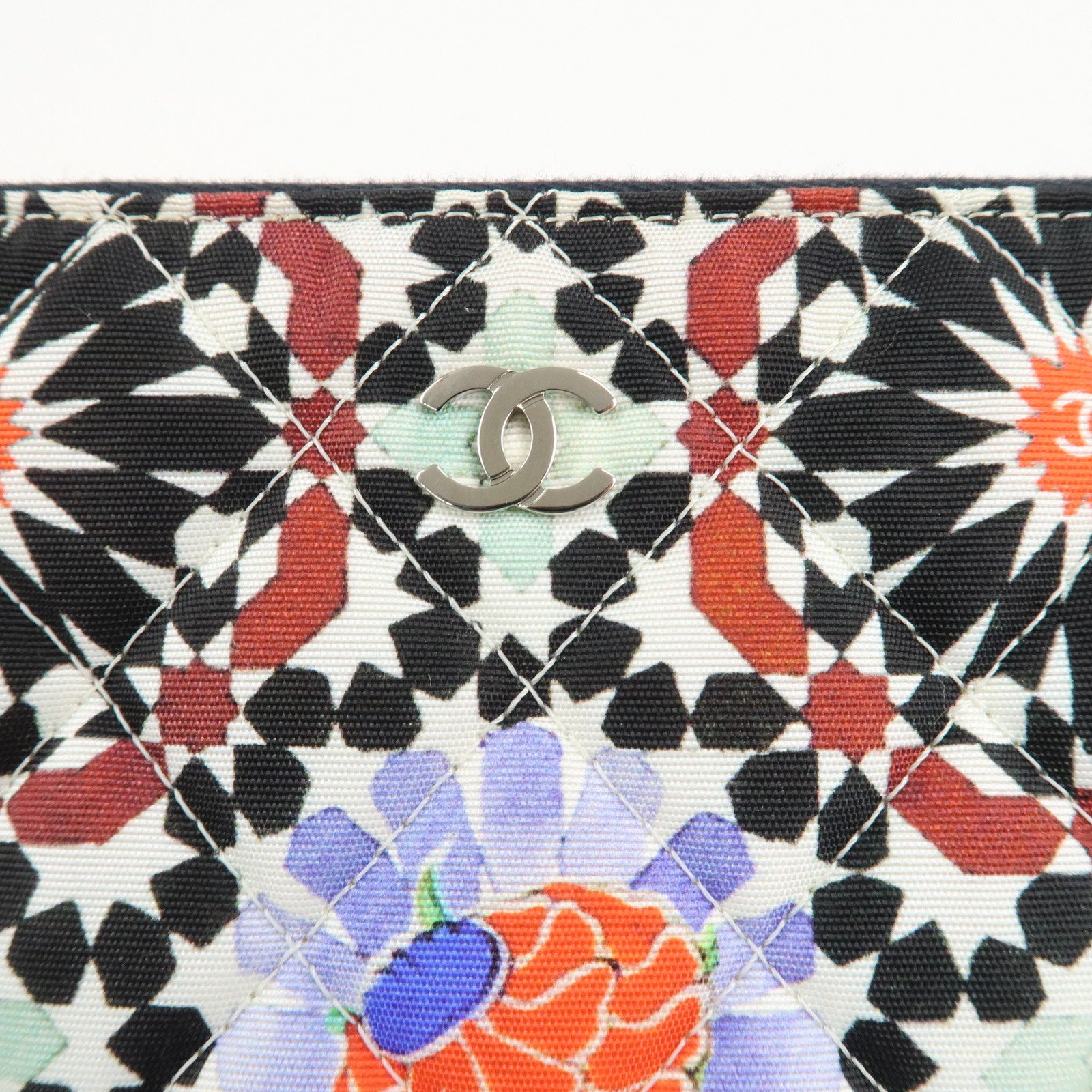 CHANEL COCO Mark Canvas Quilting Flower Print Clutch Bag A82074