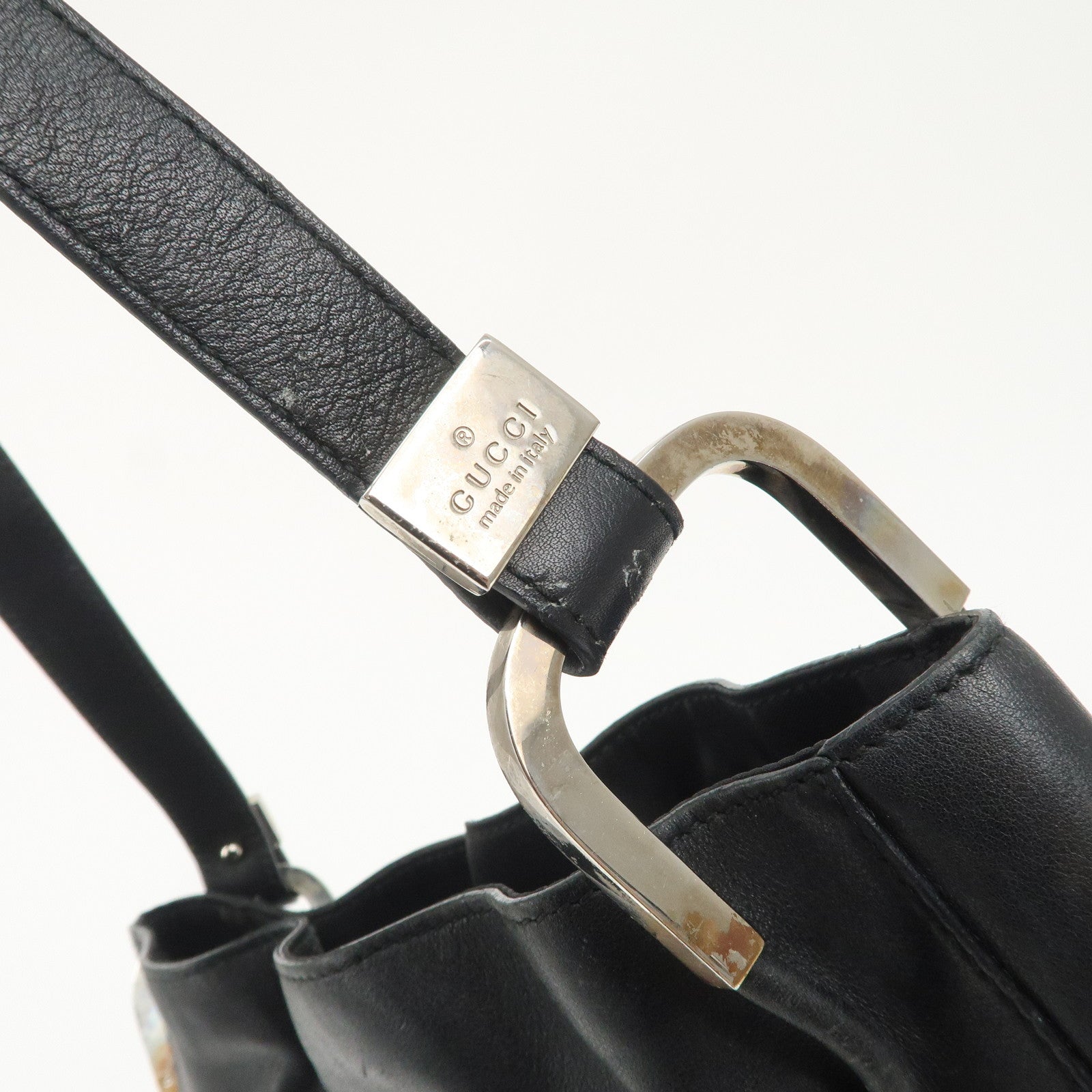 GUCCI Leather Shoulder Bag Hand Bag Black 001.3748 Used