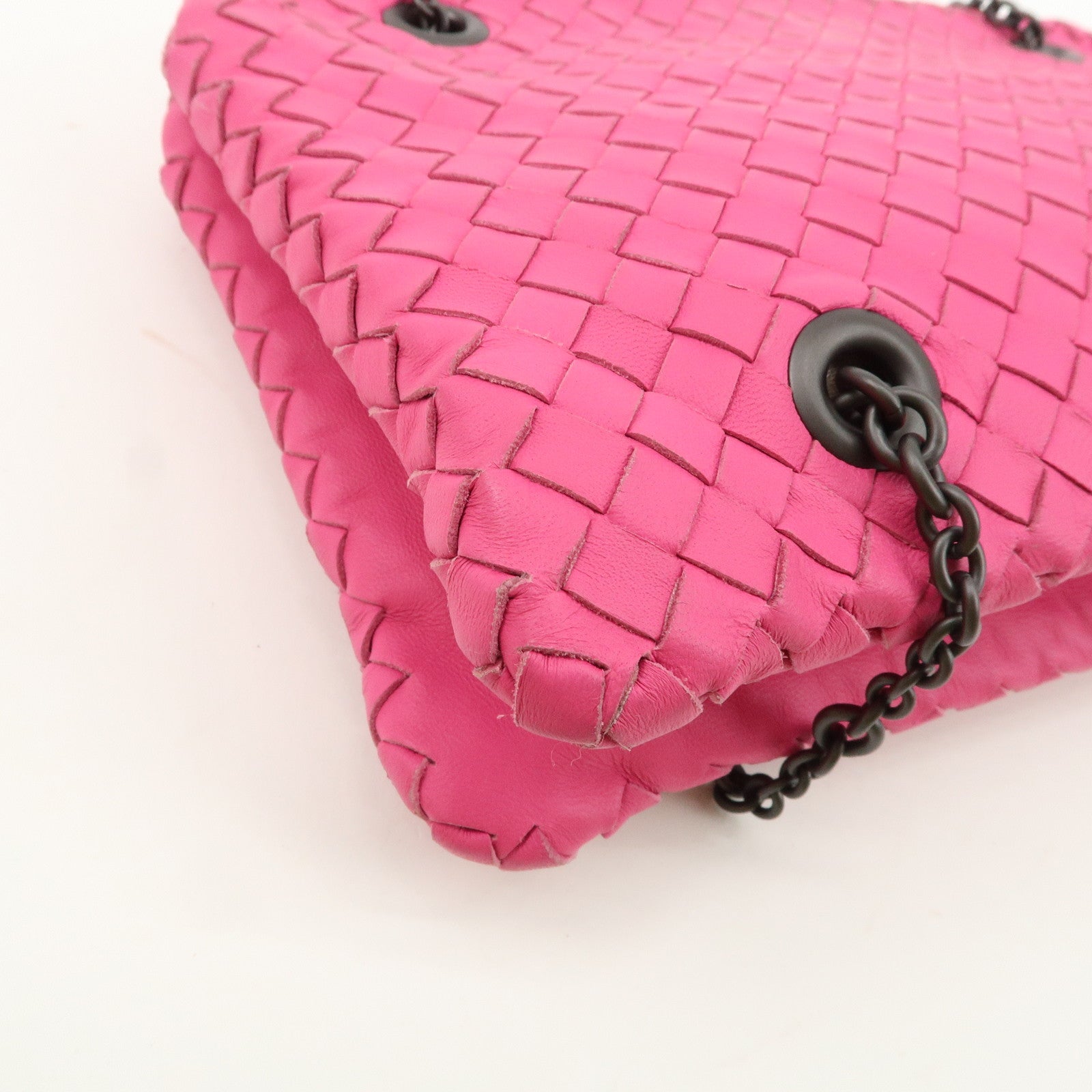 BOTTEGA VENETA Intrecciato Leather Chain Shoulder Bag Pink